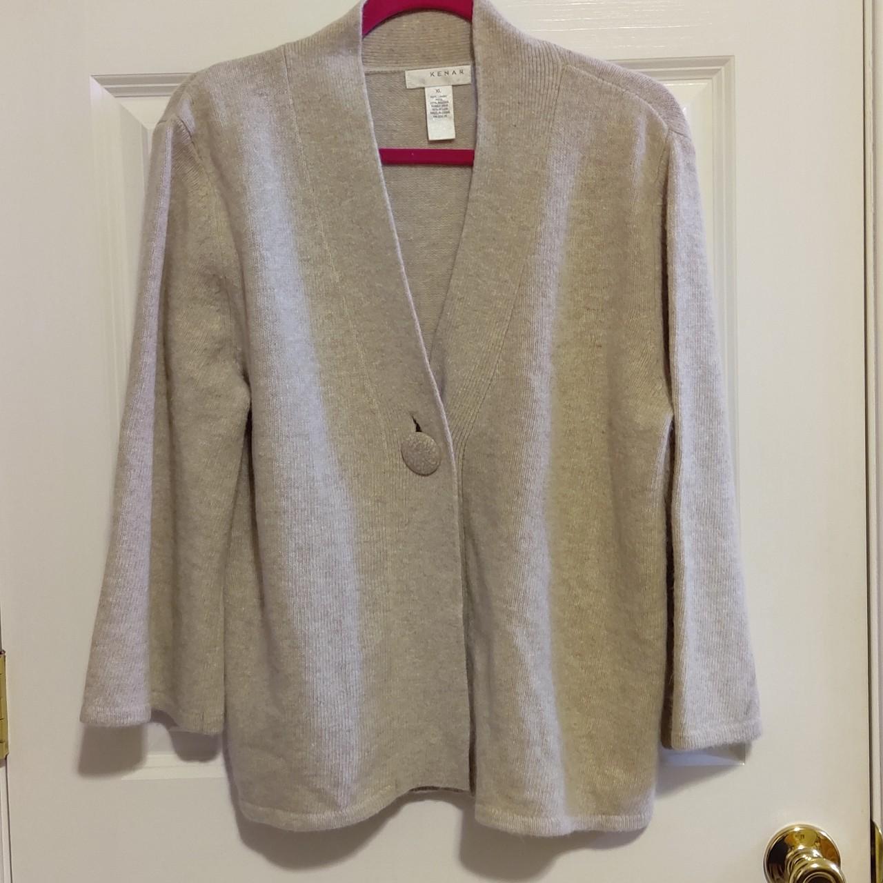 Ladies Beige Lambs Wool Cardigan. By Kenar. Size XL.... - Depop