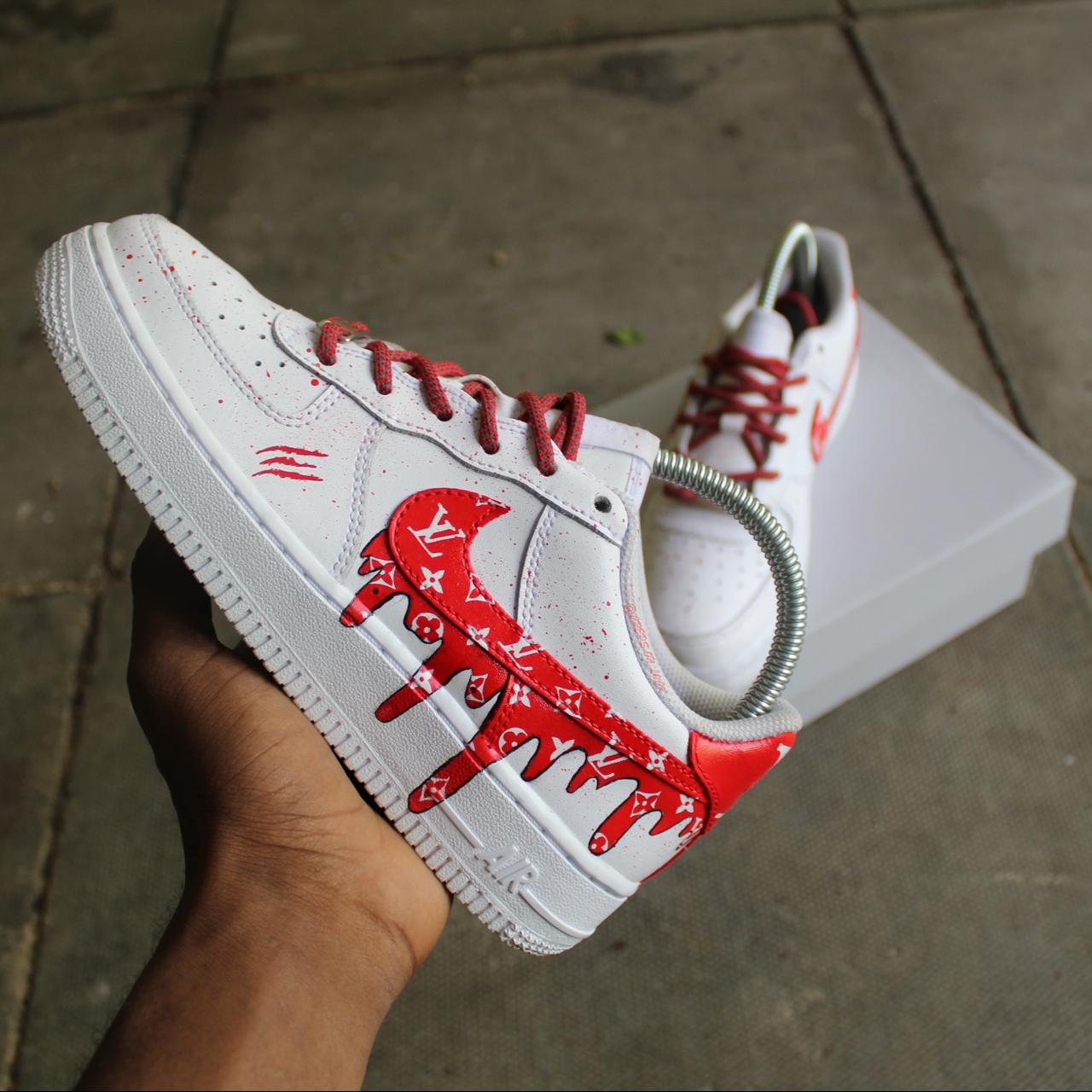 Custom Nike AF1 Logo Drip Blue/Red Custom design. DM - Depop