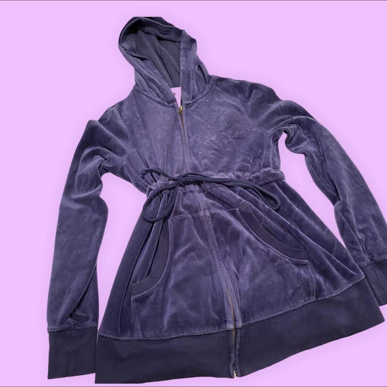 navy blue velour jacket. has strings at the waist so... Depop