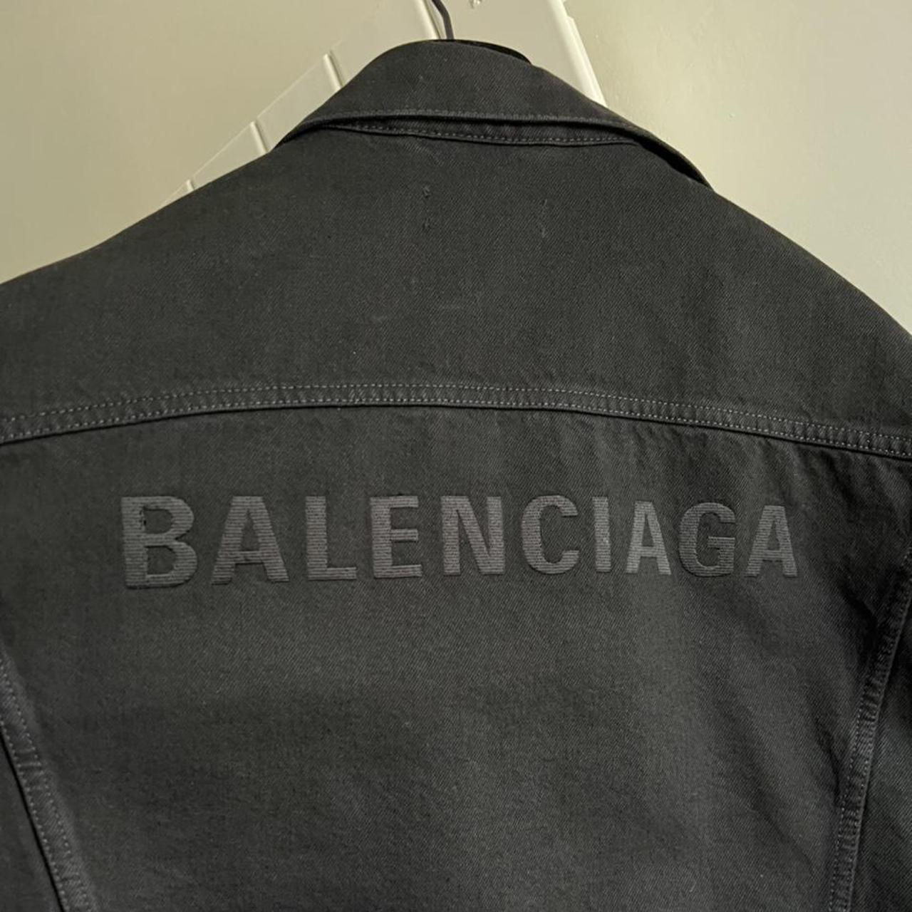 Mens luxury jacket  Balenciaga denim jacket with yellow embroidered logo  on back
