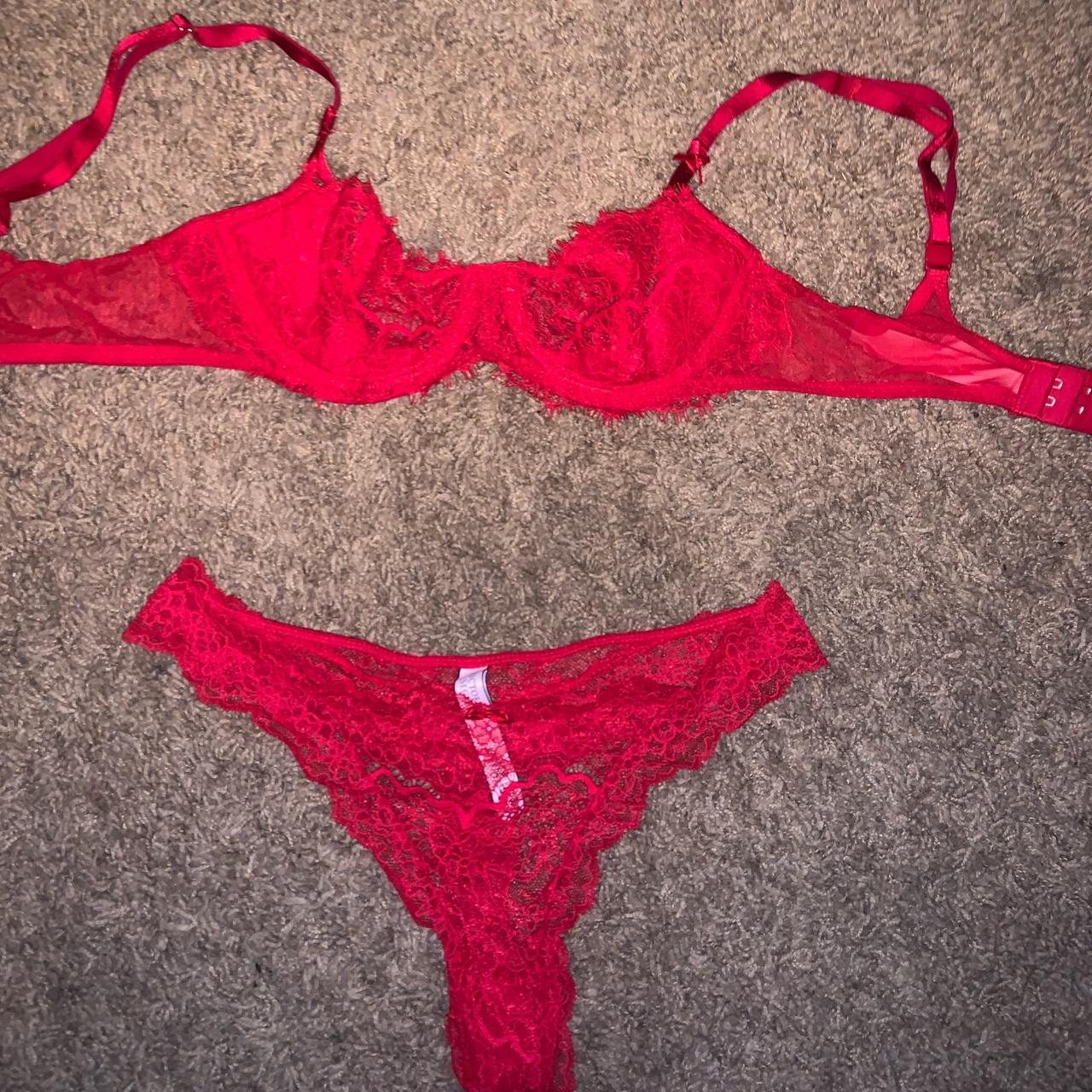 victoria secret red bra and underwear set brand new - Depop