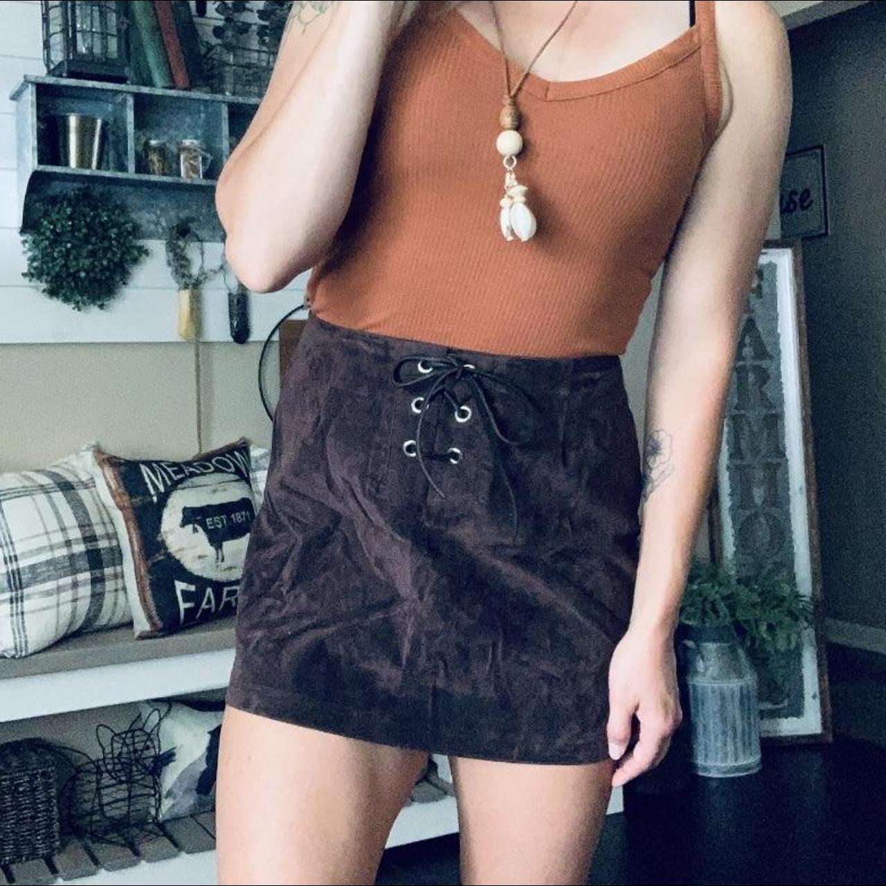 Vintage Y2K Express brown velvet lace up mini