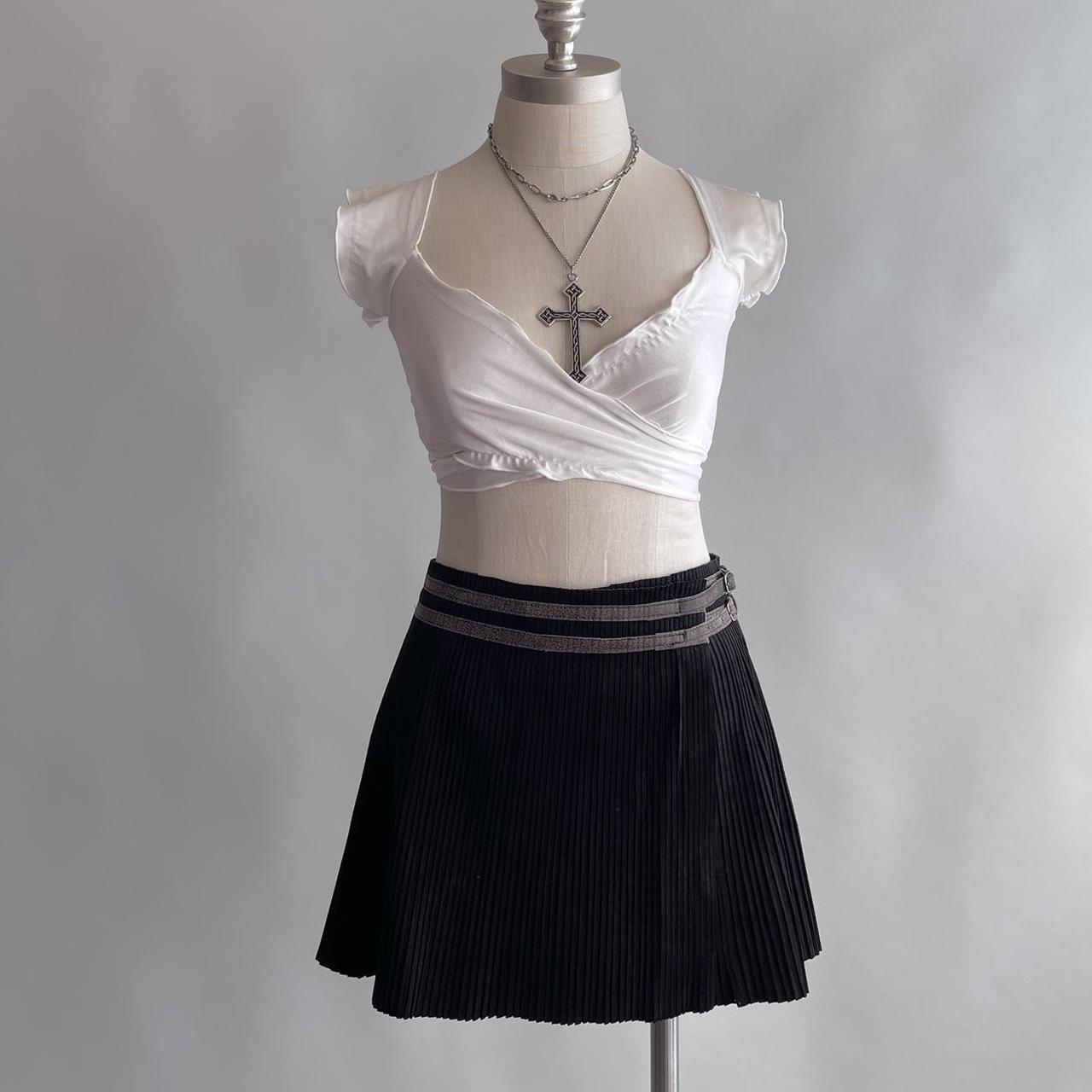 Black Pleated Leather Skirt Y2k Black Micro Pleated... - Depop