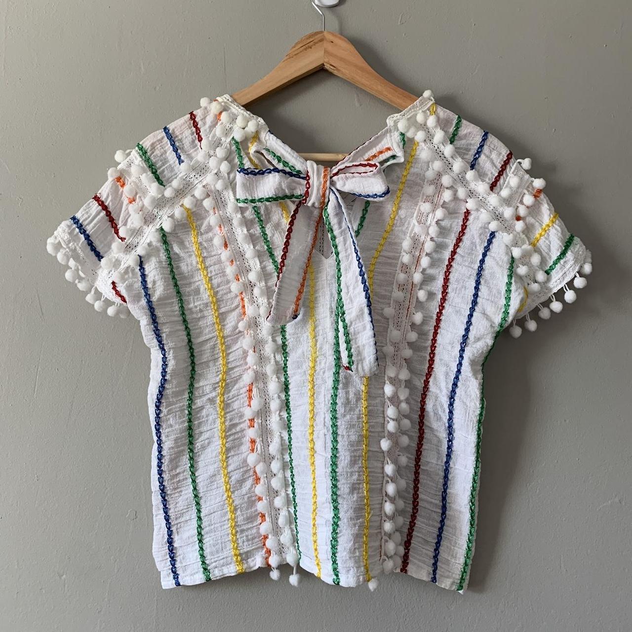 Product Image 2 - Rainbow stripe pom-pom top. Multi-colored