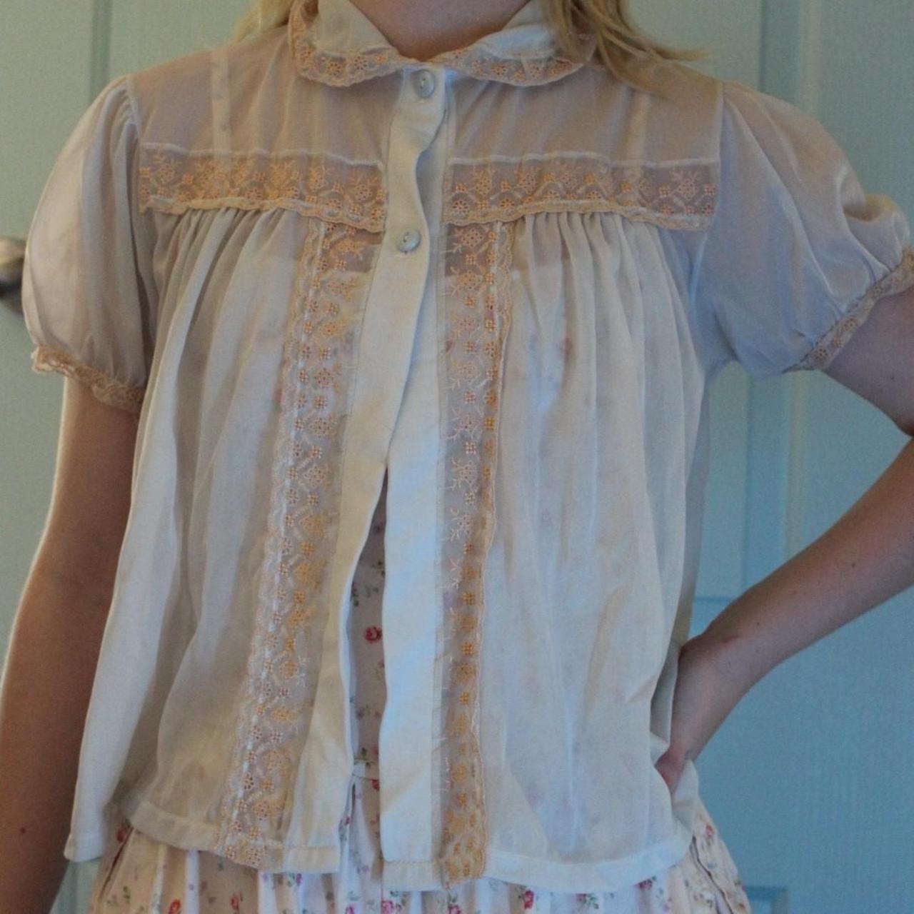 1950s/60s nylon bed jacket in a pale blue and pale... Depop