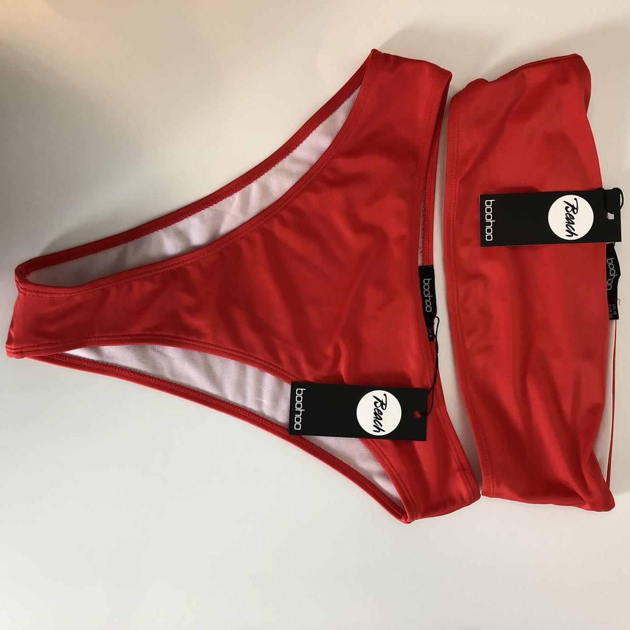 BOOHOO BRAND NEW RED HIGH WAISTED BANDEAU BIKINI... - Depop