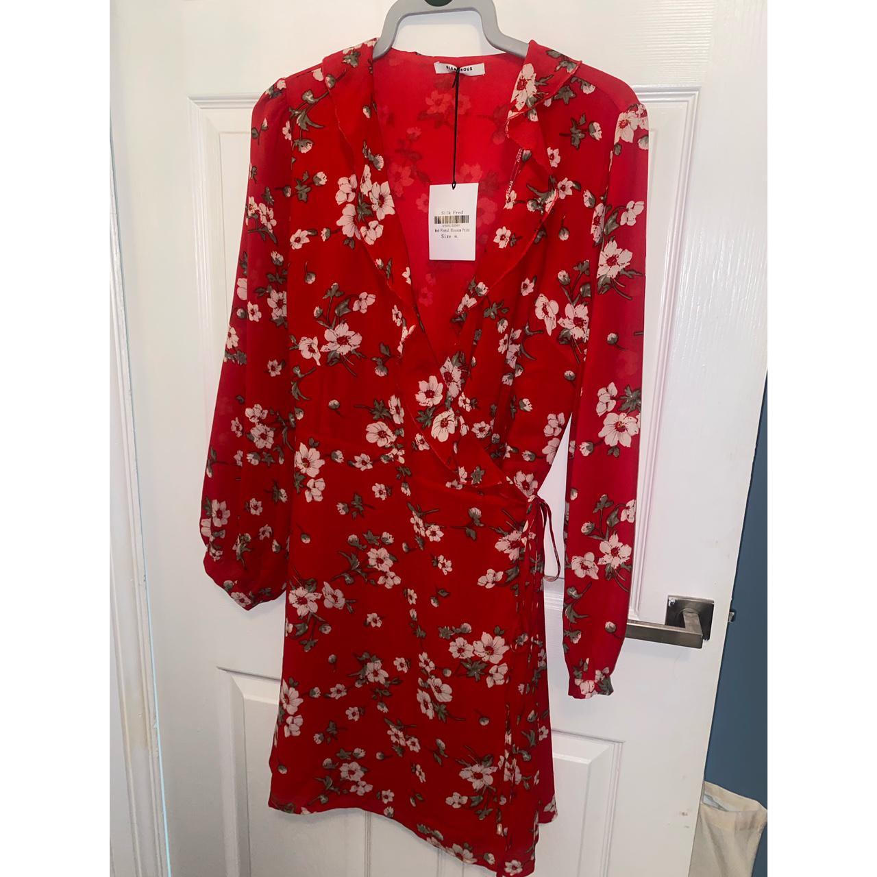 Glamorous red floral wrap dress from SilkFred. Never... - Depop