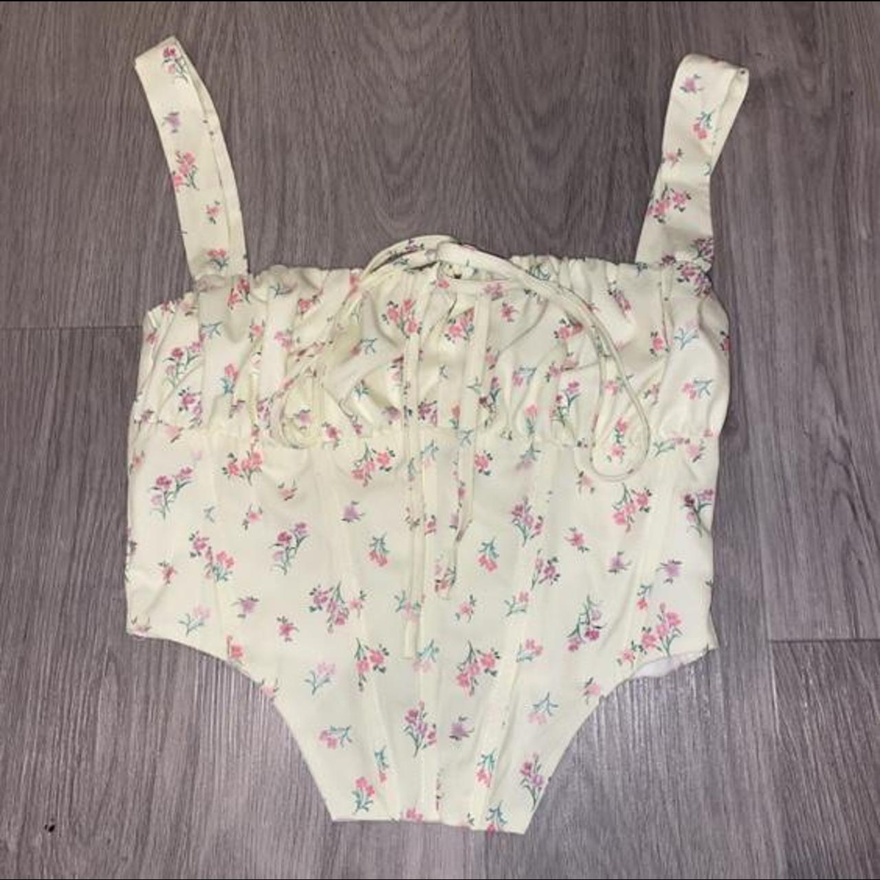 house of cb inspired corset top gene lemon floral... - Depop