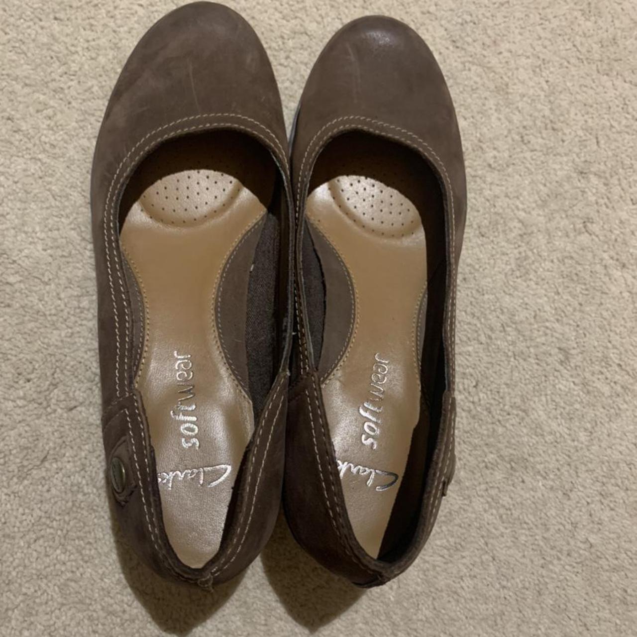 Clarks softwear wedge shoe in brown leather.... Depop