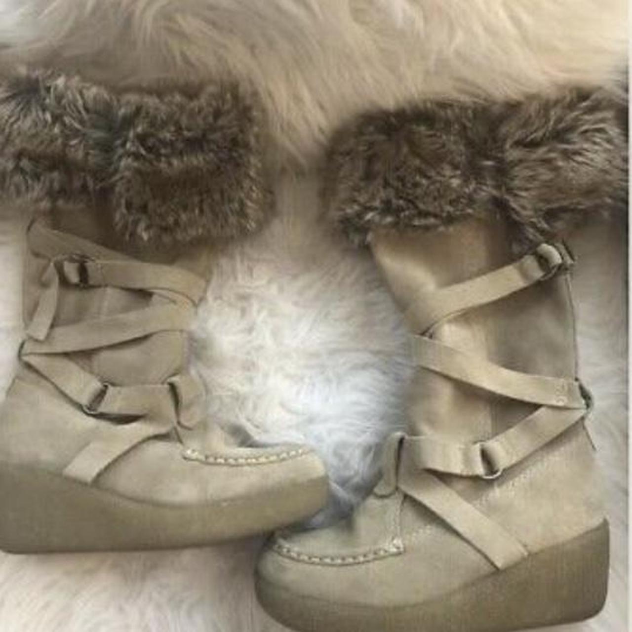 Report fur suede tan cream tan boots ! the fur... Depop
