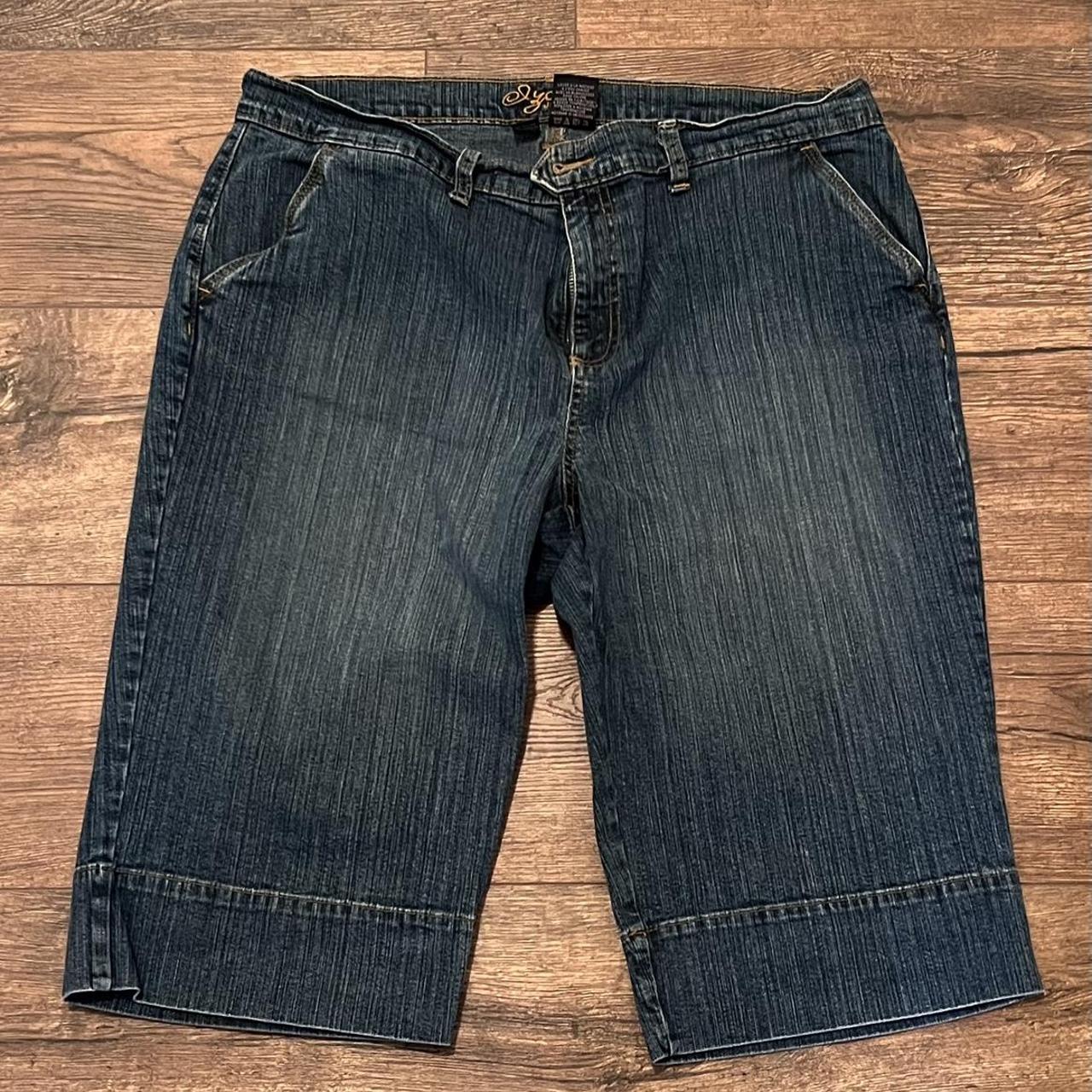 Izod Bermuda denim shorts. Faded in the middle on... Depop