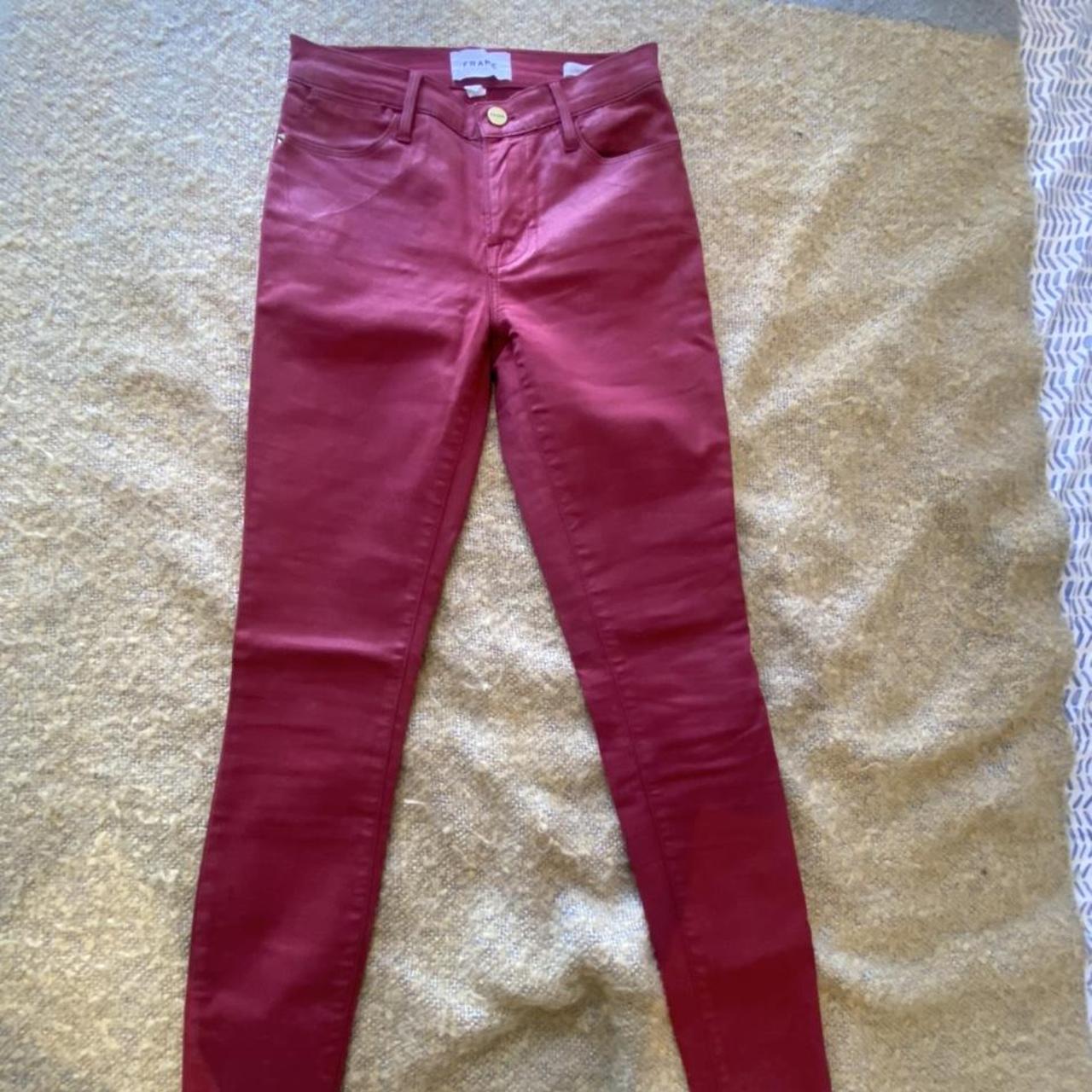 Gorgeous leather look red Frame trousers size 4-6... - Depop