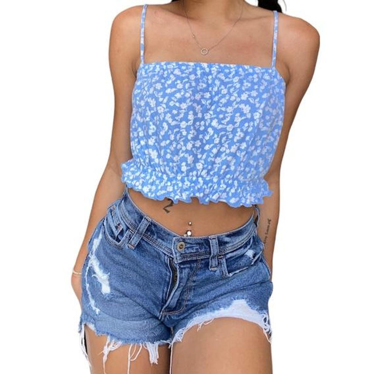 BLUE FLORAL CROP TOP 💙🤍 •great condition •super... Depop