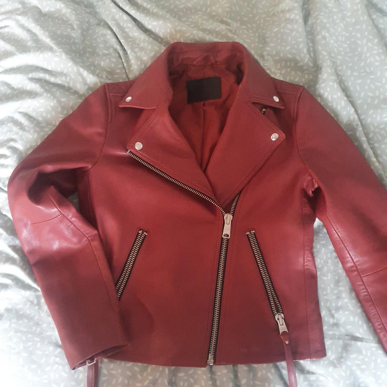 brick red leather jacket