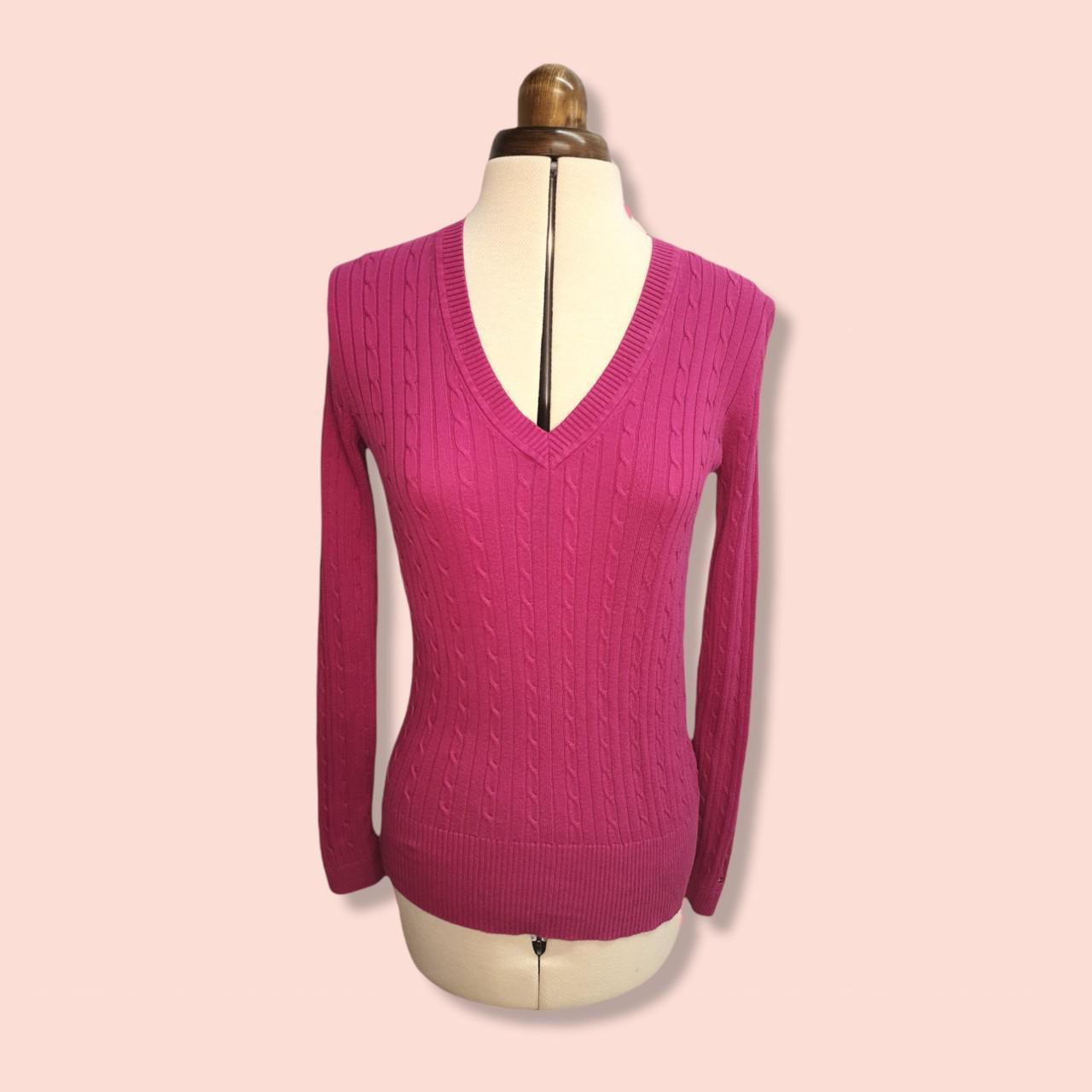 Hot Pink Tommy Hilfiger Cable Knit V Neck... - Depop