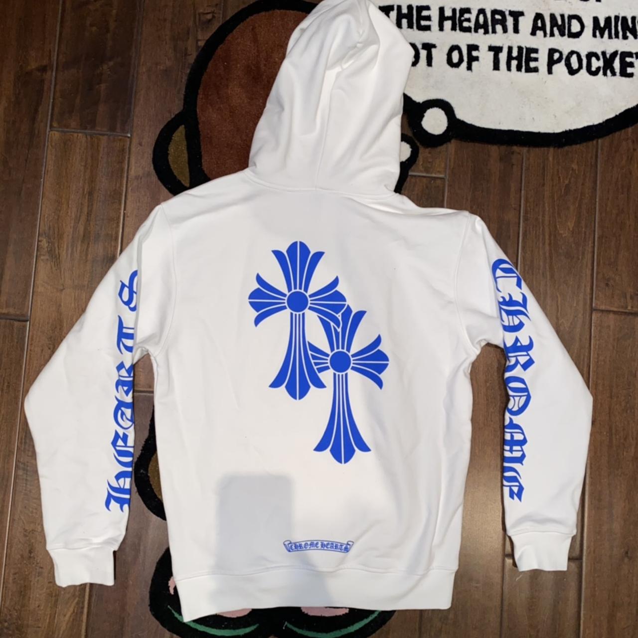 Chrome Hearts Women's White and Blue Hoodie | Depop