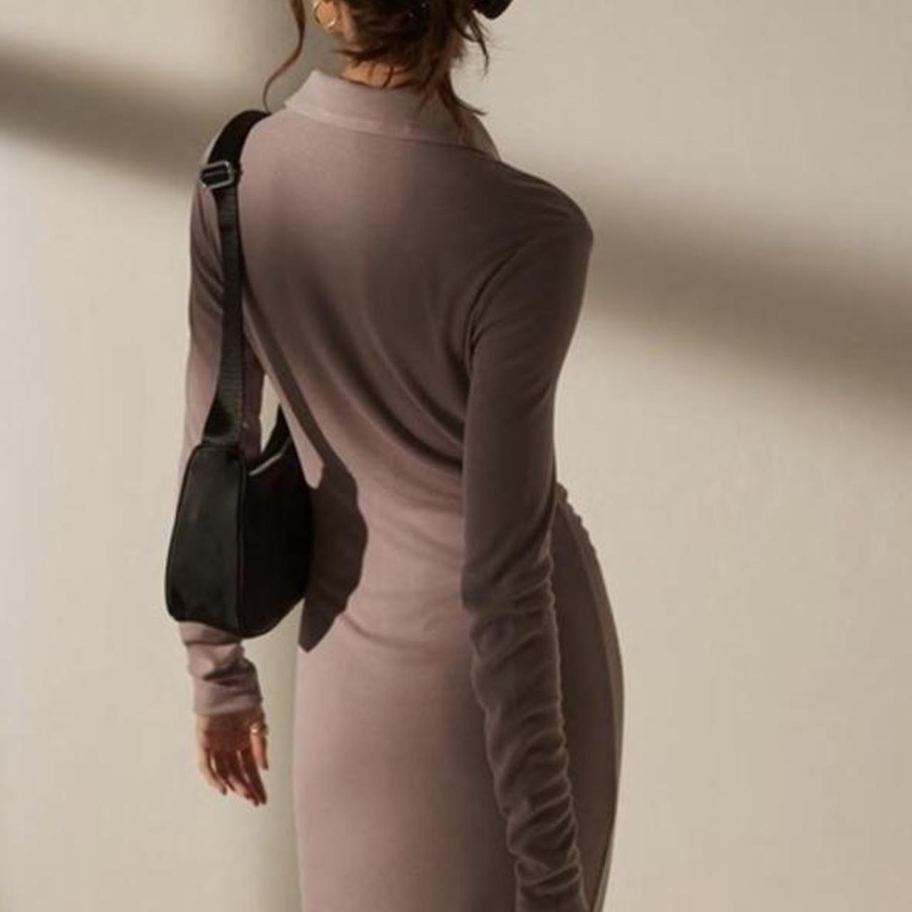 re_styld mauve collared ruched midaxi dress