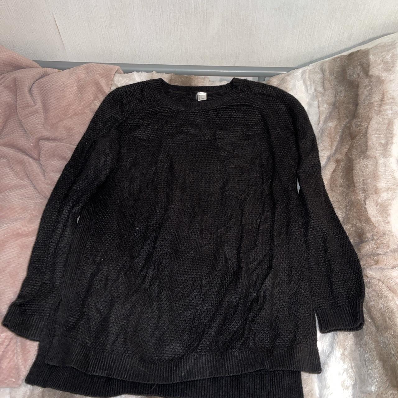 H&M black longline split hem knit jumper size... - Depop