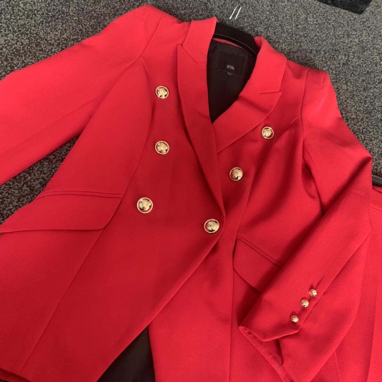 River island suit is slightly darker red in person,... Depop