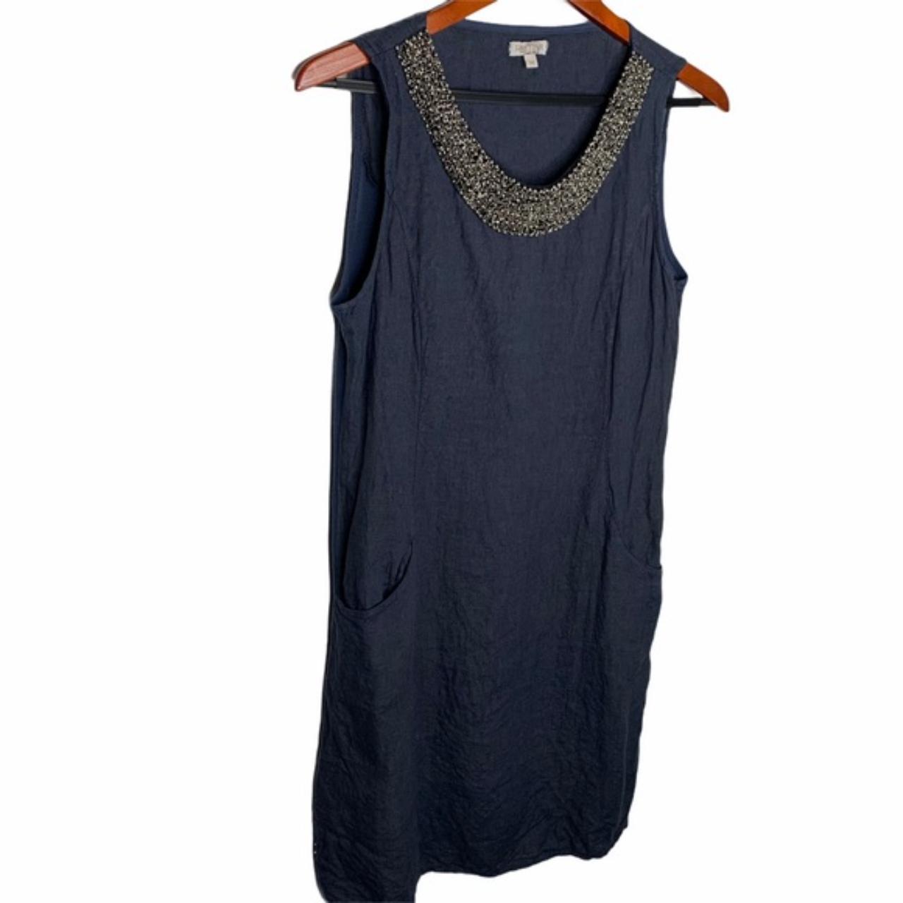 Lina Tomei Made In Italy Linen Beaded Shift Dress