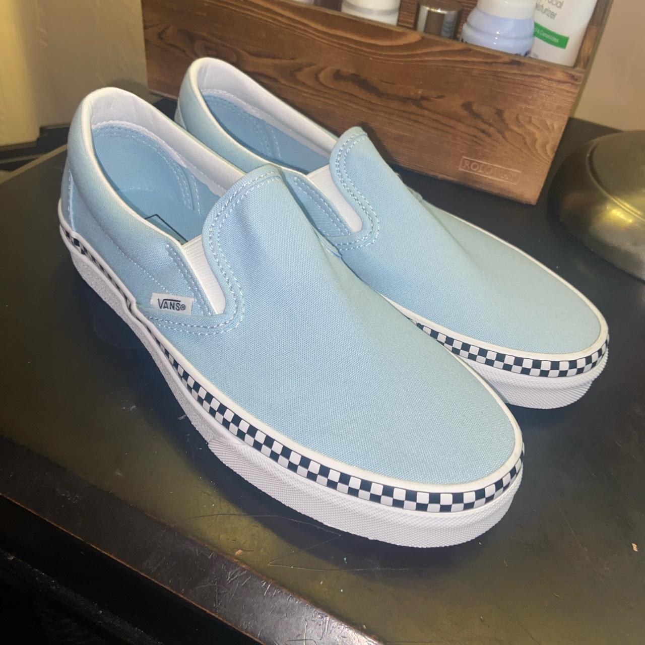 light blue vans with checkered trim