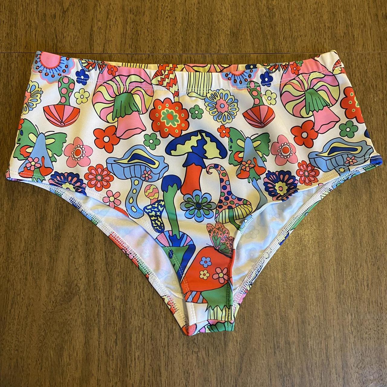Psychedelic mushroom and flower booty shorts/... - Depop