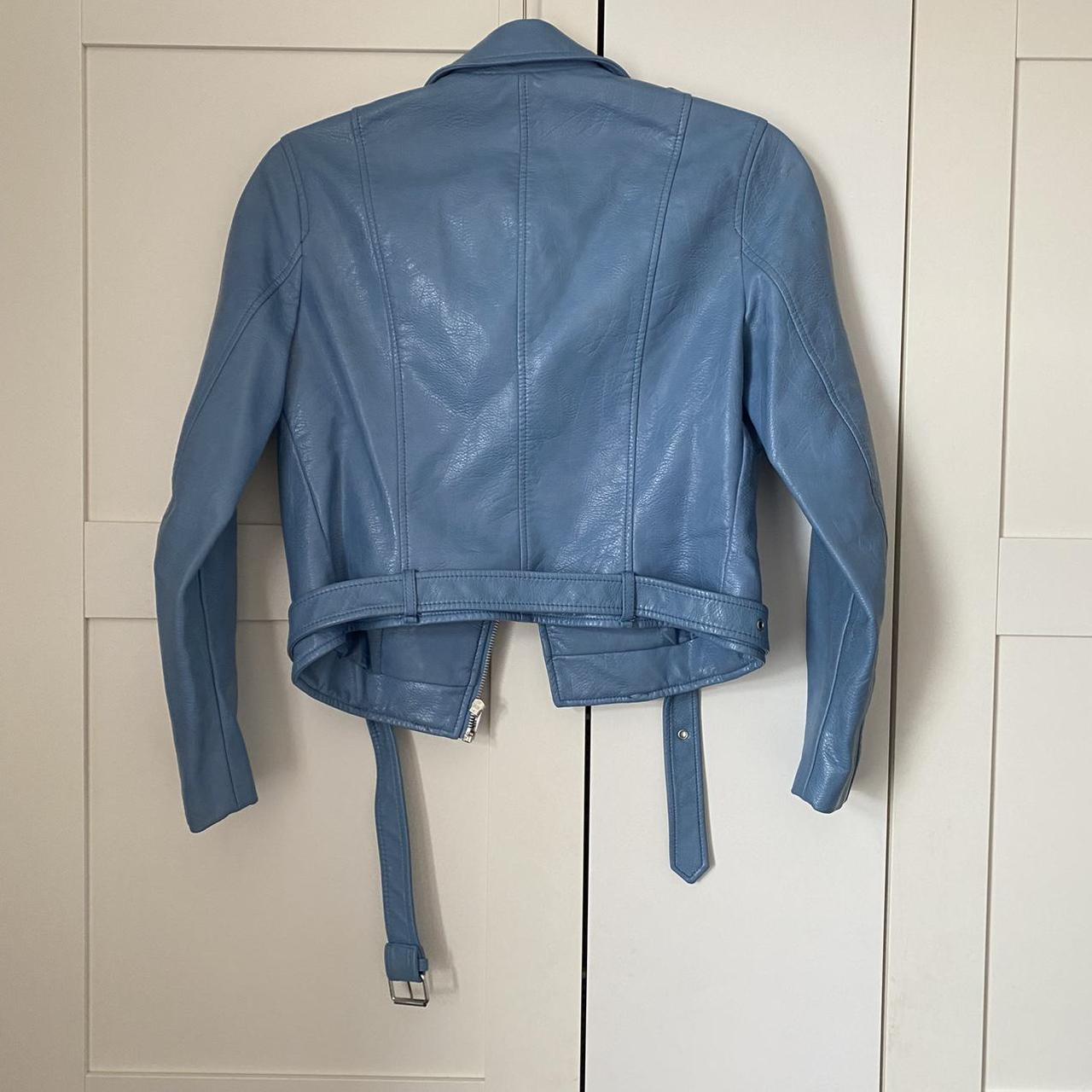 Zara faux leather jacket Blue biker jacket Silver... - Depop