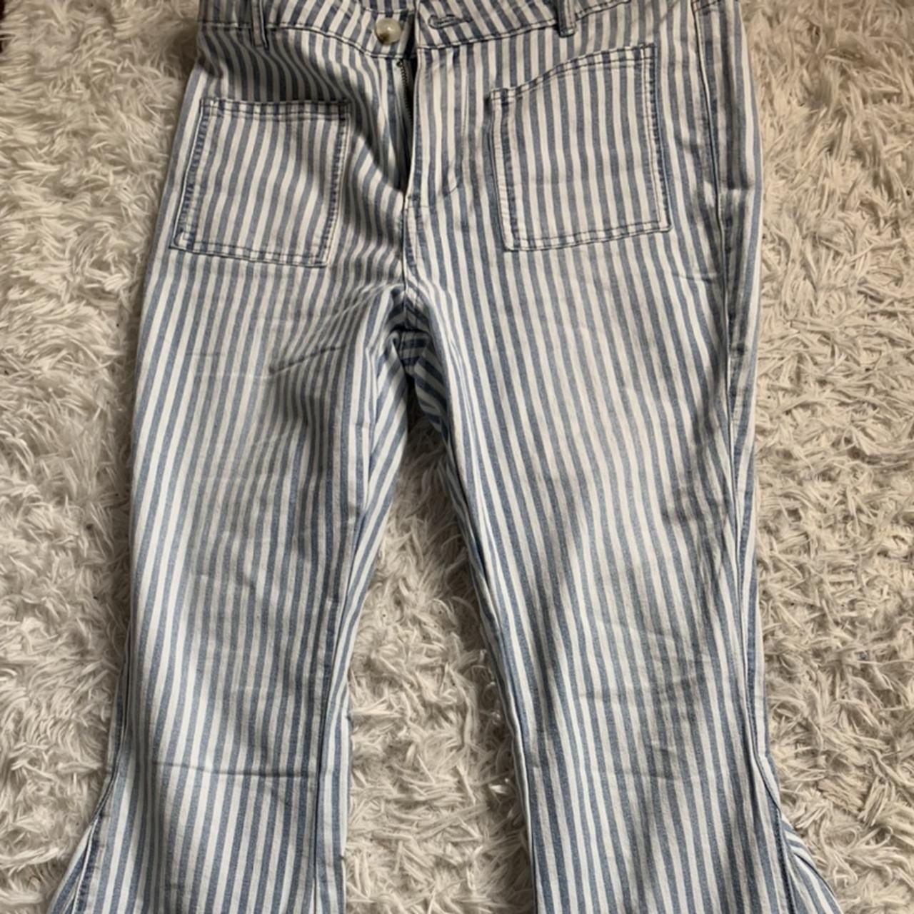 blue and white striped flare pants super cute and i... - Depop