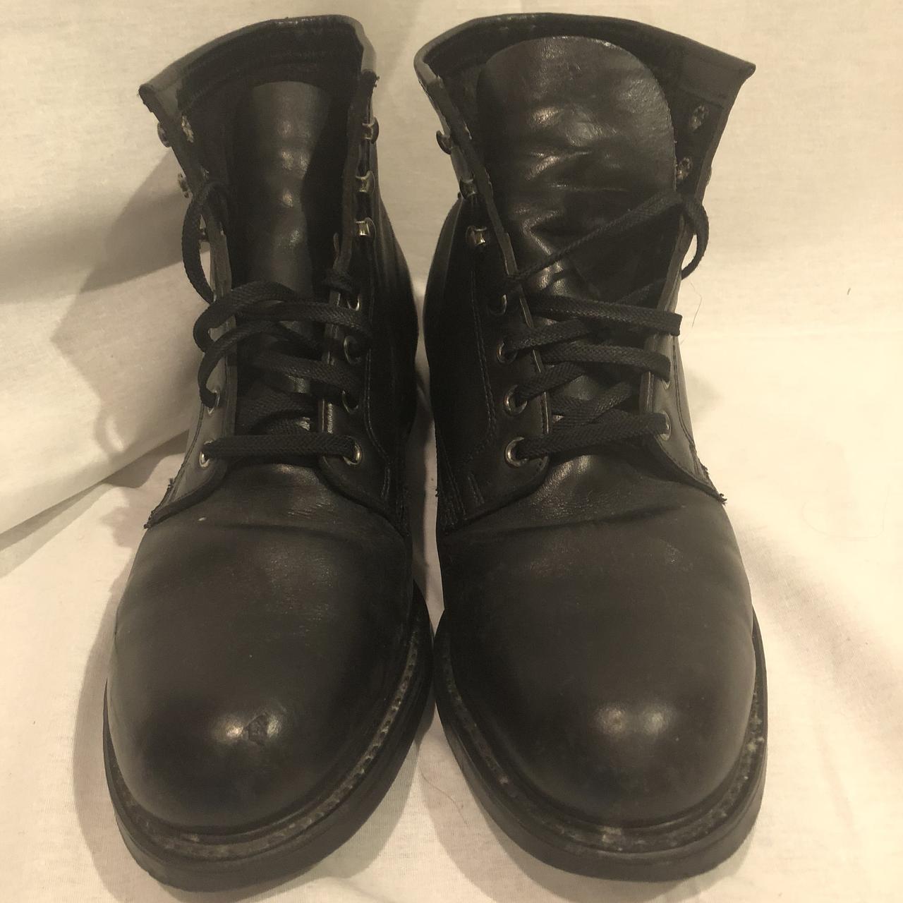 Vintage Knapp black leather steel toe work boots.