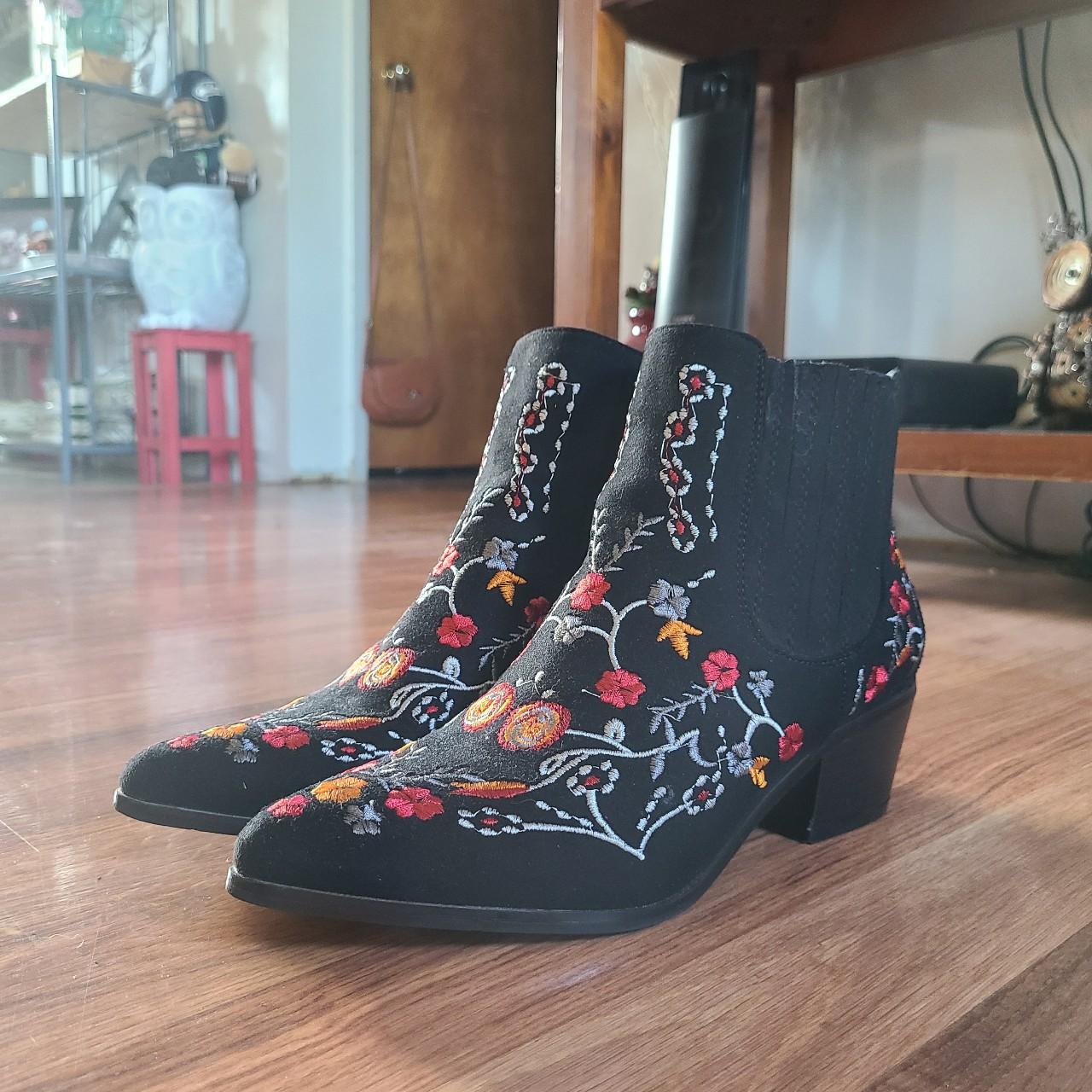 Missguided Black Floral Embroidered Western Ankle