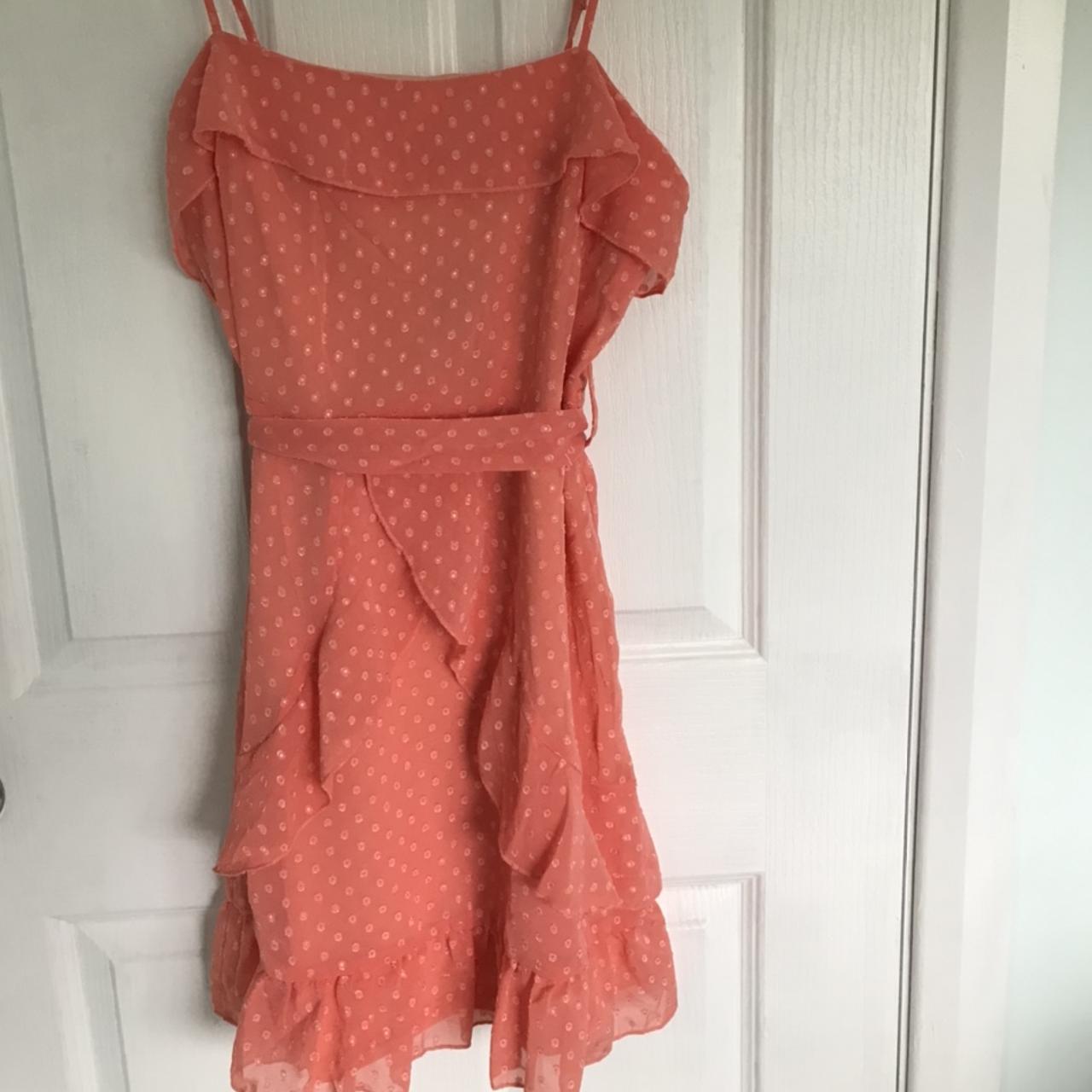 coral polka dot dress