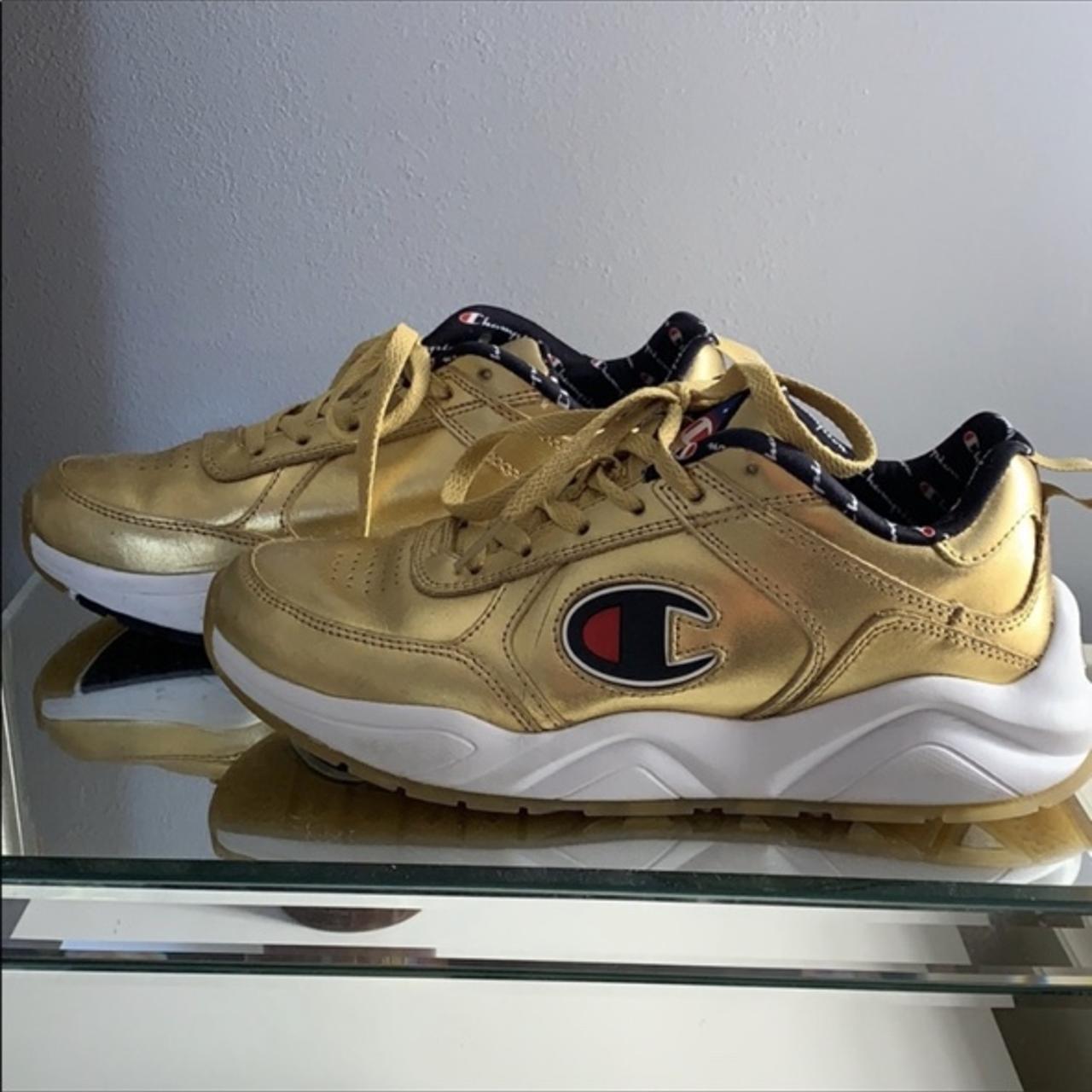 retro gold champion sneakers barely worn super. Depop