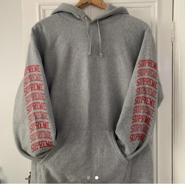 Grey and red sales supreme hoodie