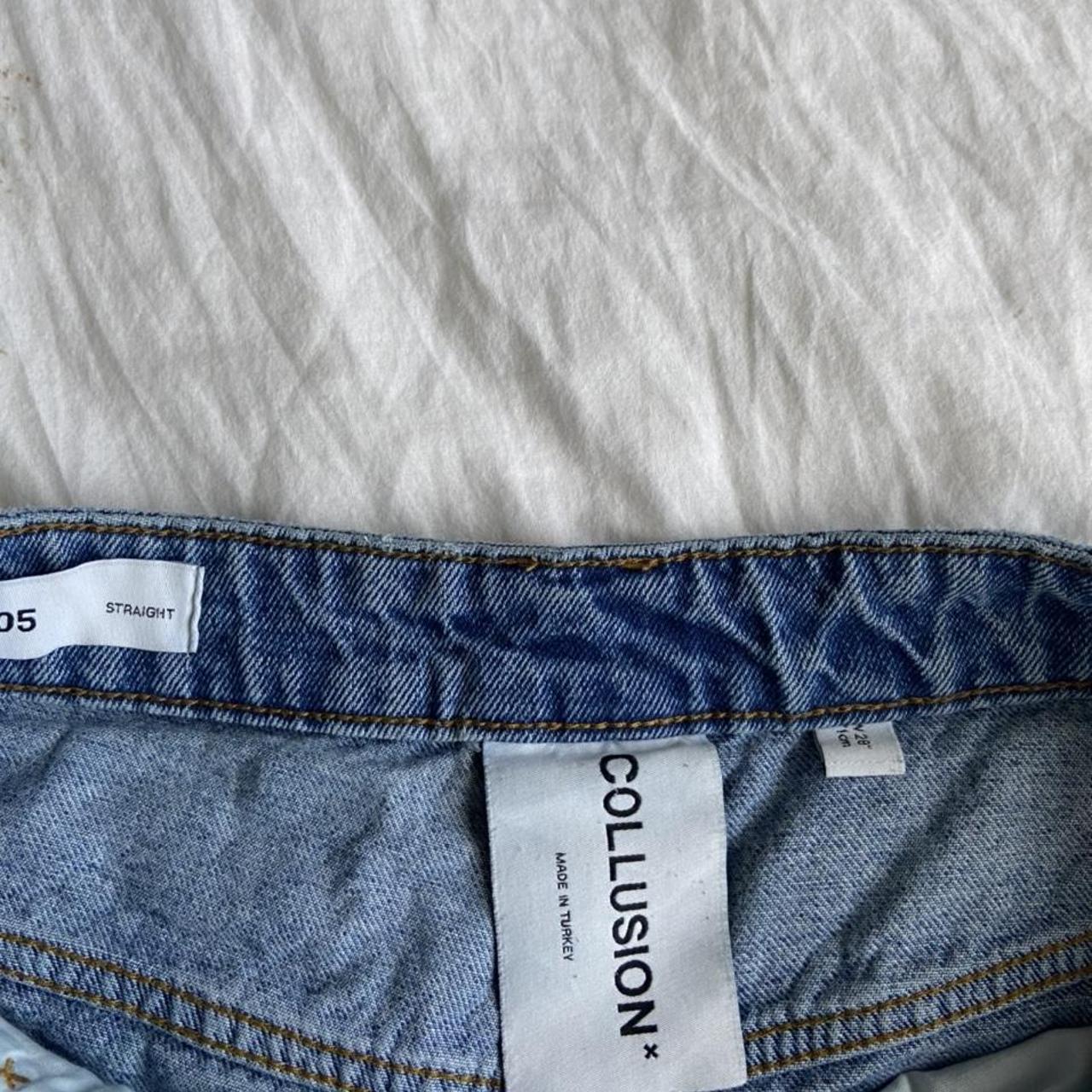 light blue straight leg jeans from COLLUSION worn... - Depop