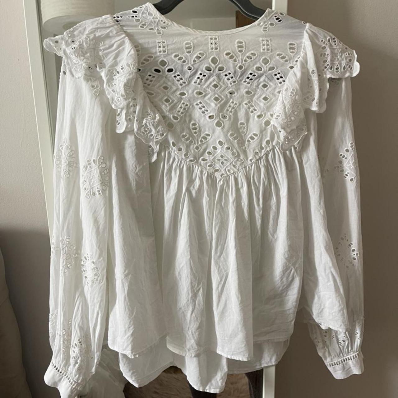 H&M white embroidery anglaise blouse Euro 36 Fit a... - Depop