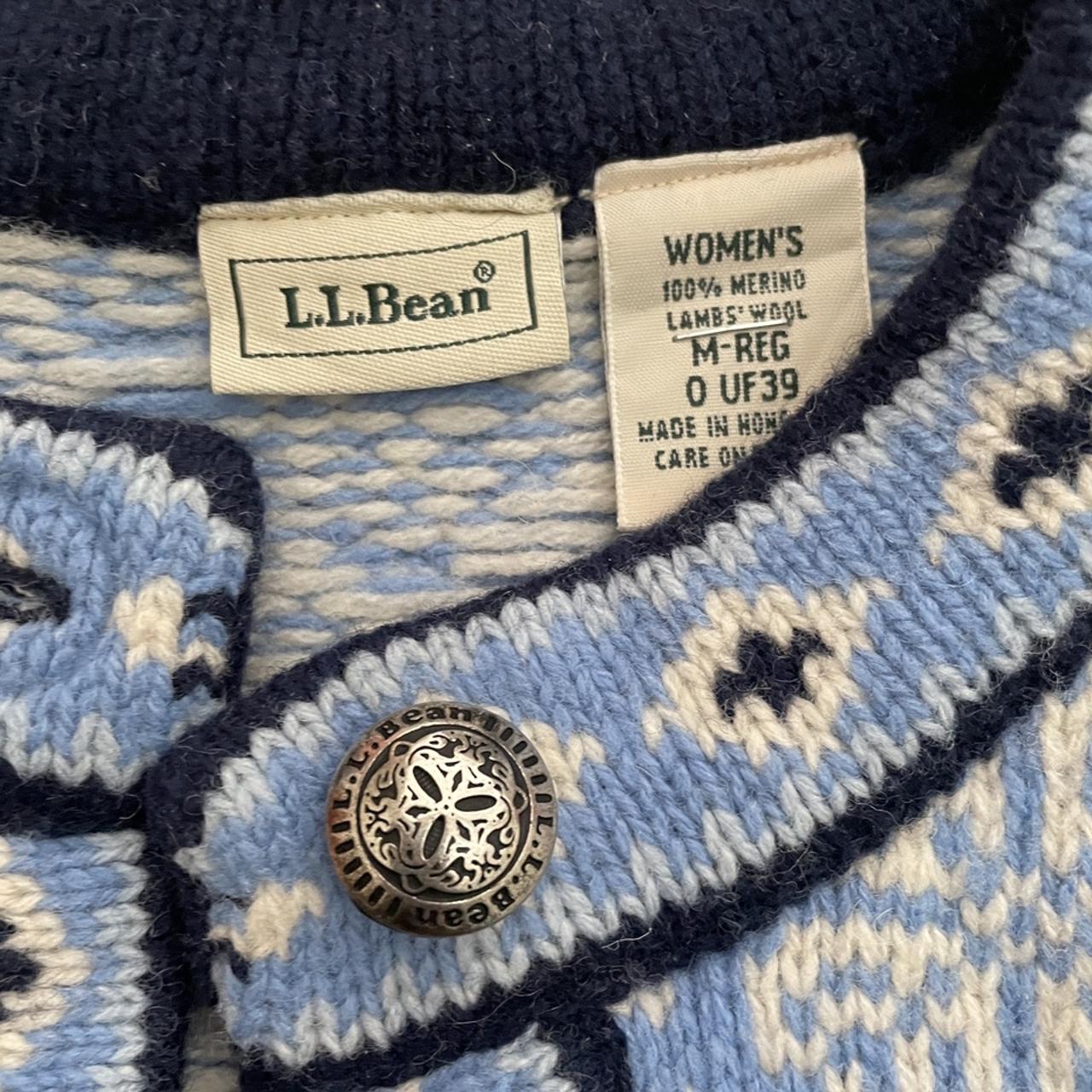 L.L BEAN MERINO WOOL NORDIC SNOWFLAKE CARDIGAN... - Depop