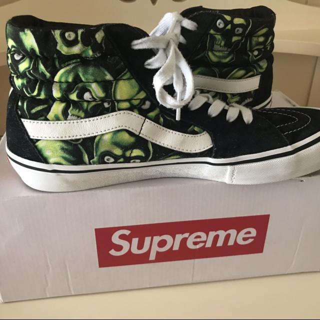 vans sk8-hi supreme skull pile (green) conditions:... - Depop