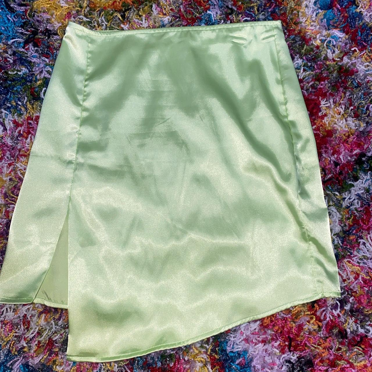 lime green silk mini skirt y2k cherry... Depop