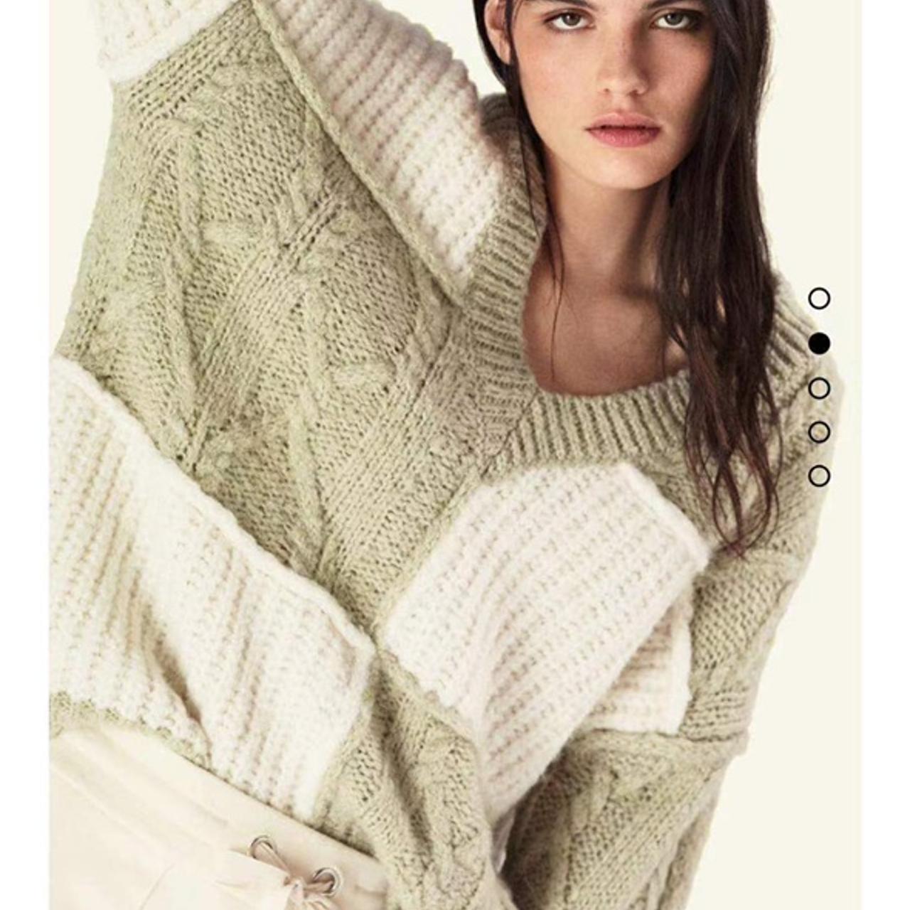 zara green and white jumper