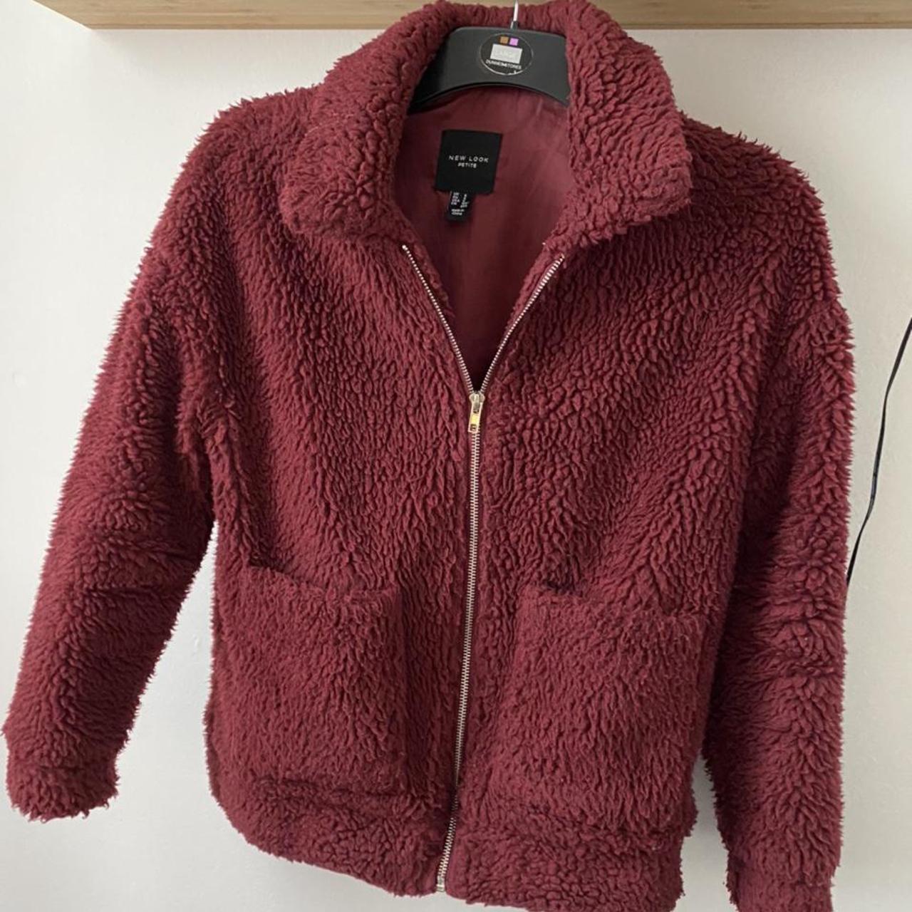 Newlook petite burgundy teddy bear coat Size