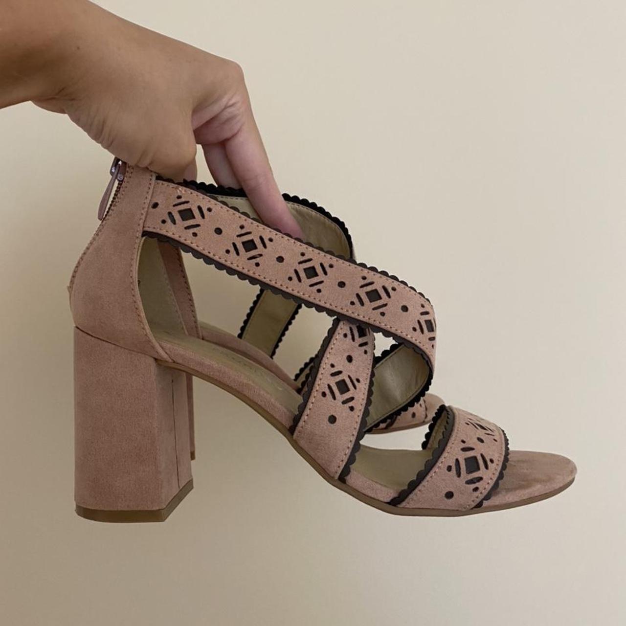 dusty rose block heels