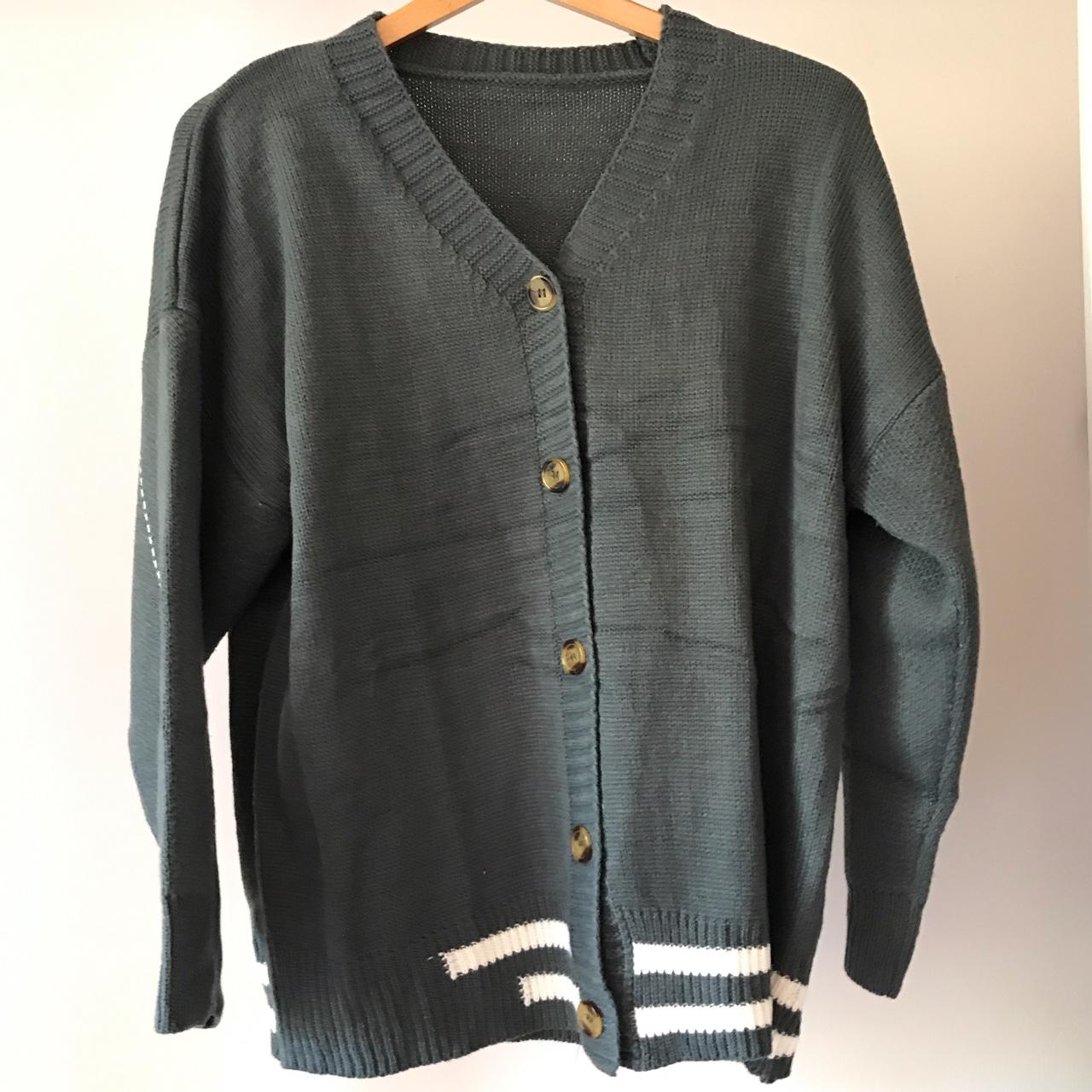 Varsity style grey cardigan. Super cute and soft!... - Depop