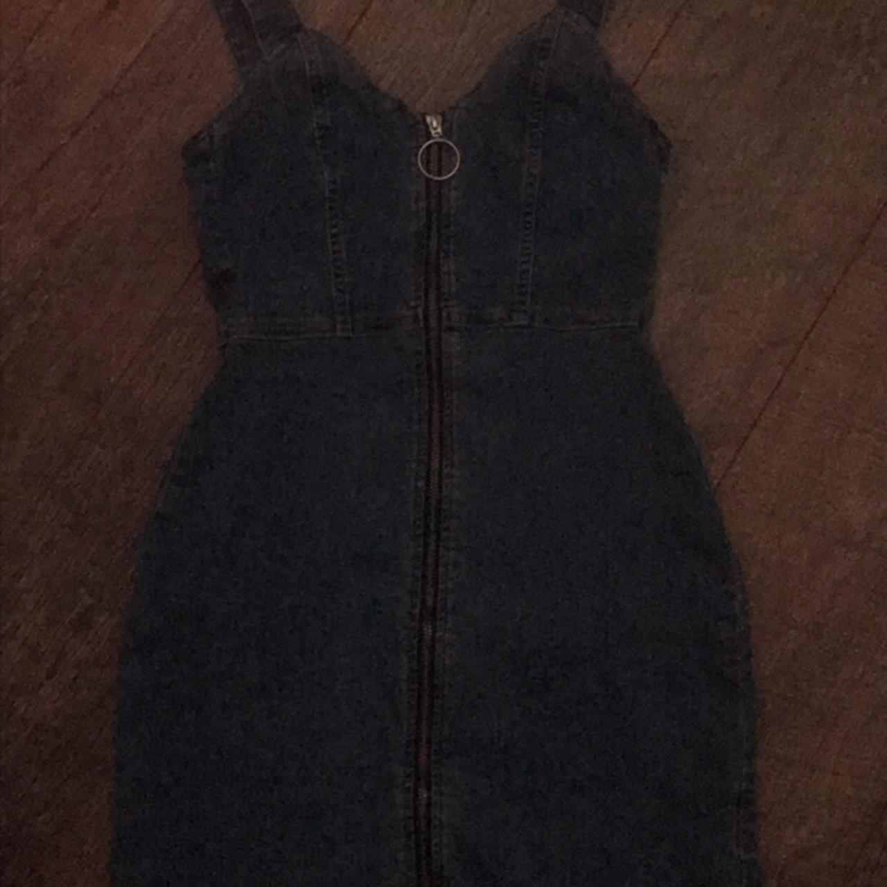 h&m denim zip up dress looks good on its own or... Depop