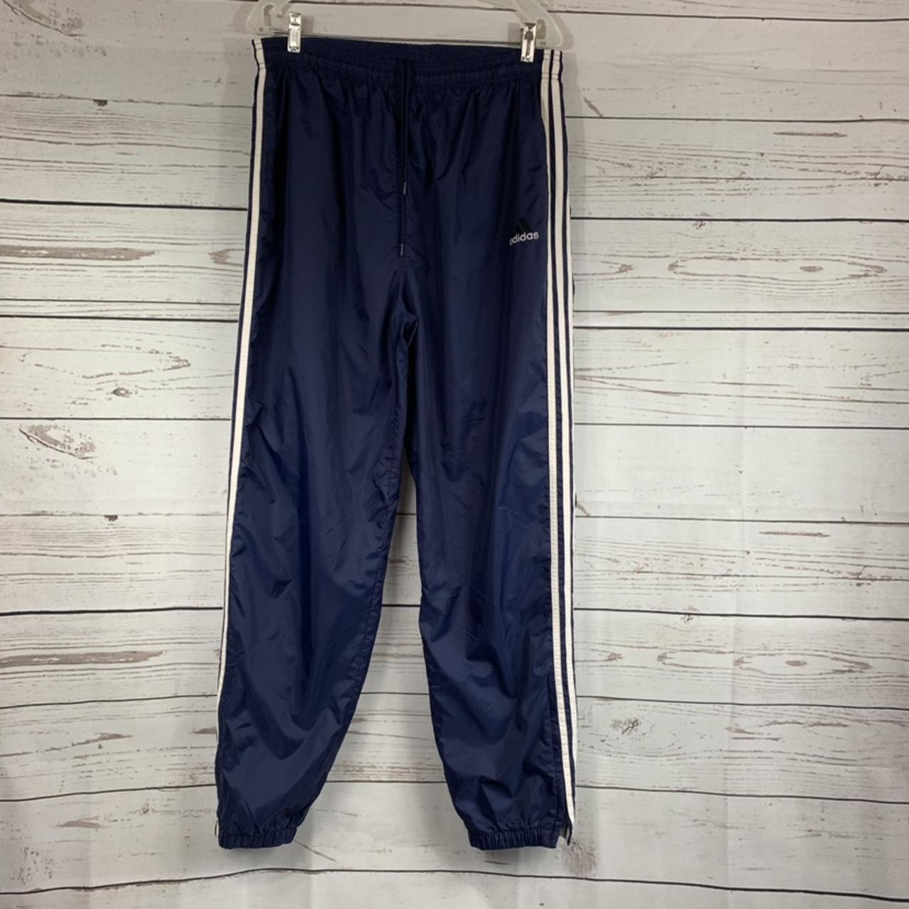 Vintage Adidas Track Pants Nylon Leg Double Logo Navy Size M