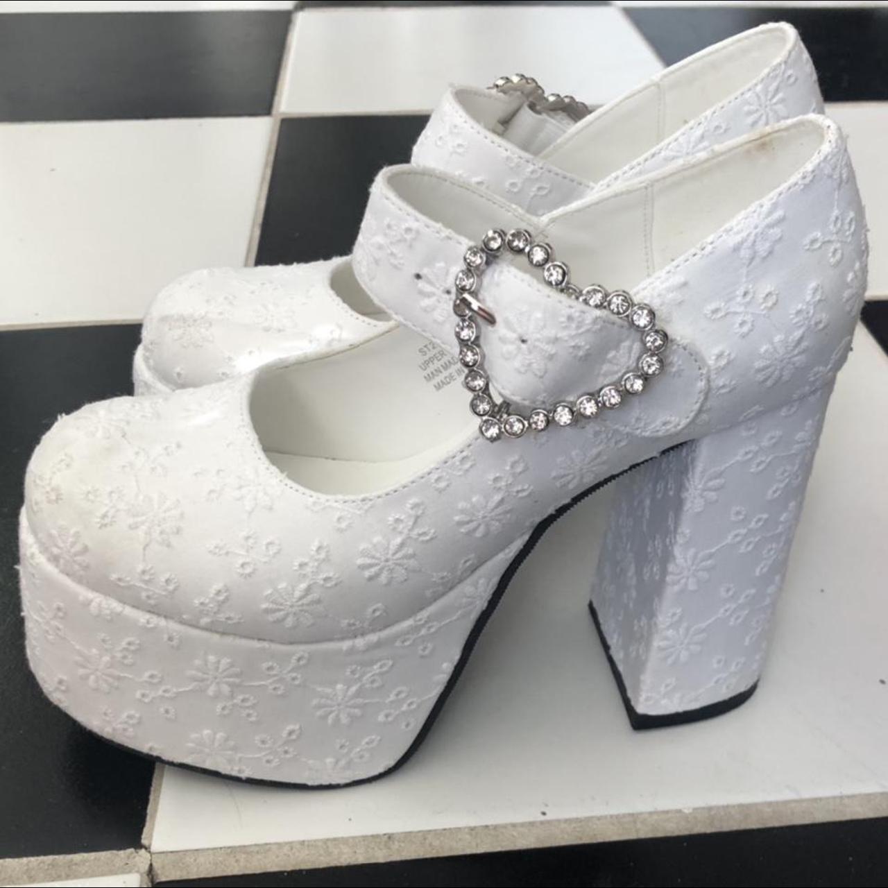 white mary jane platform pumps