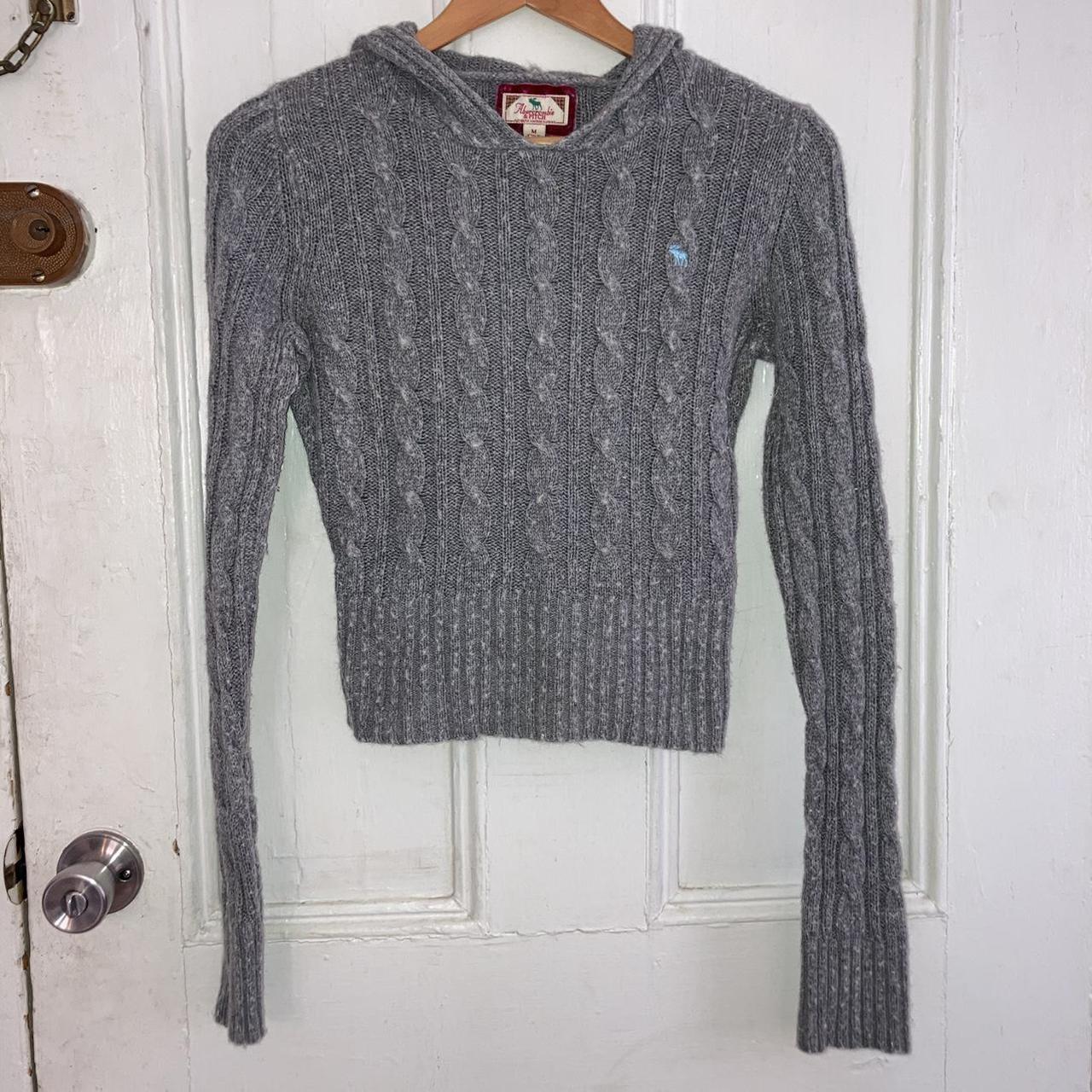 Vintage Y2K Abercrombie and Fitch angora knit hoodie... - Depop