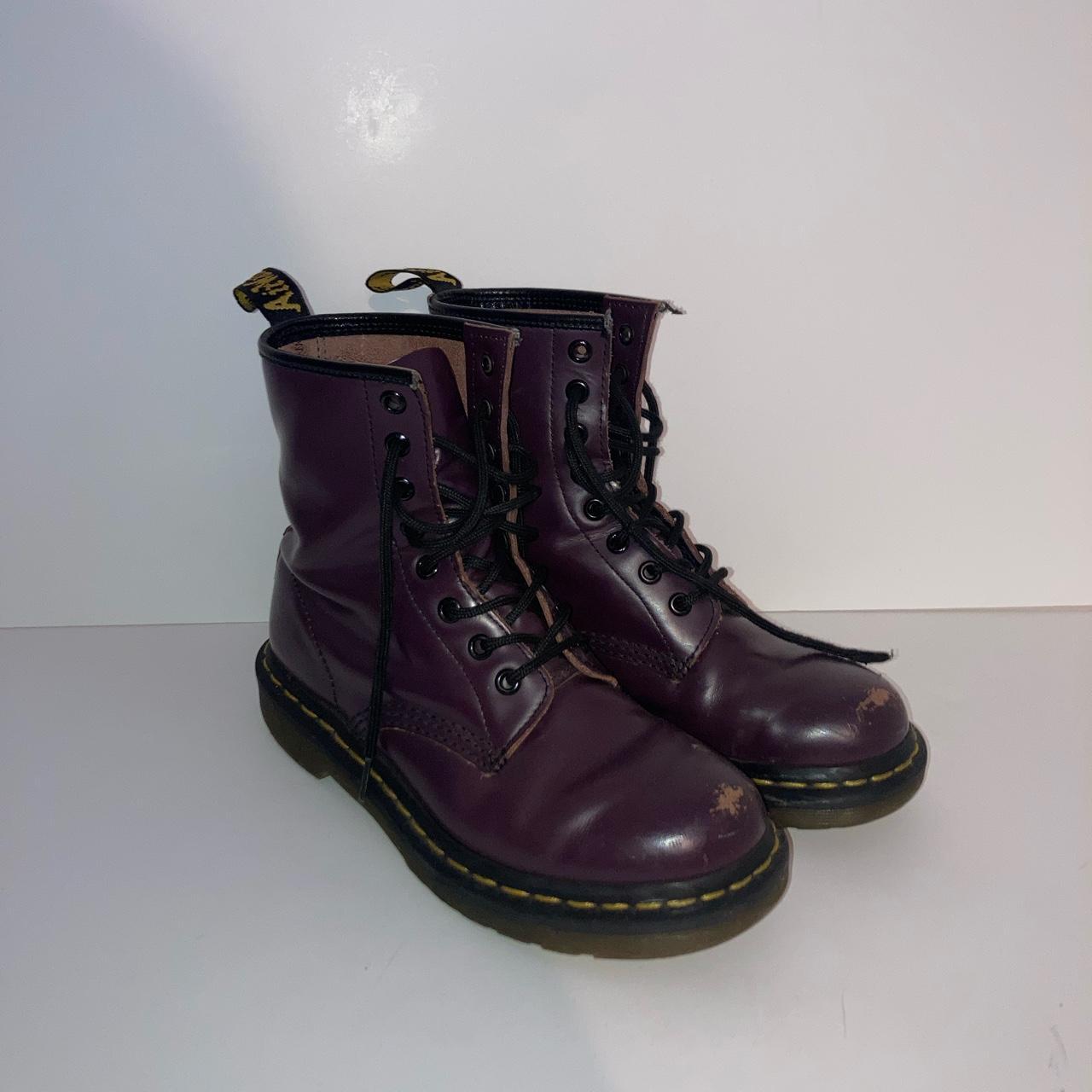 Dr. Martens Women's Burgundy and Black Boots | Depop