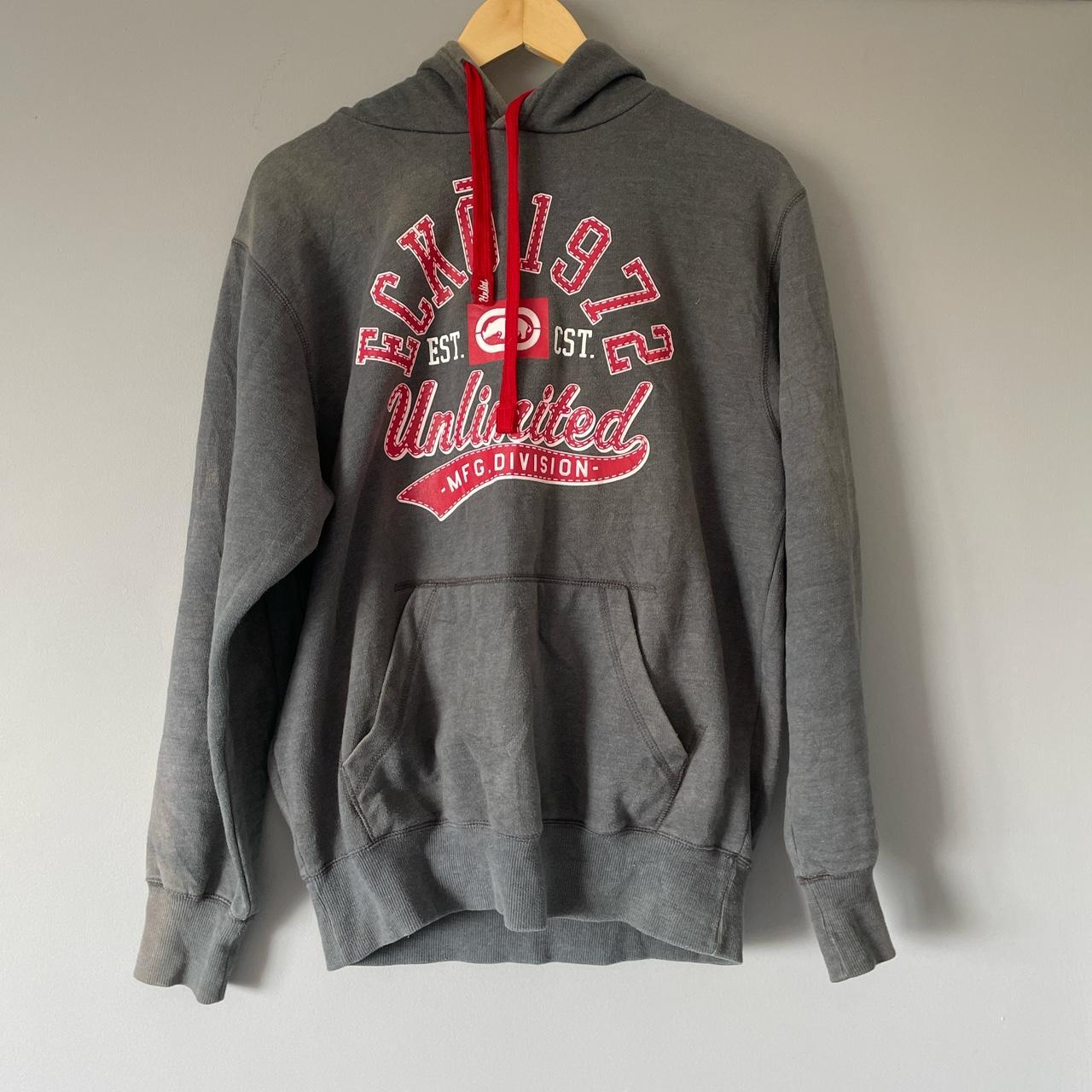 Ecko Unltd. Men's Grey and Red Hoodie | Depop