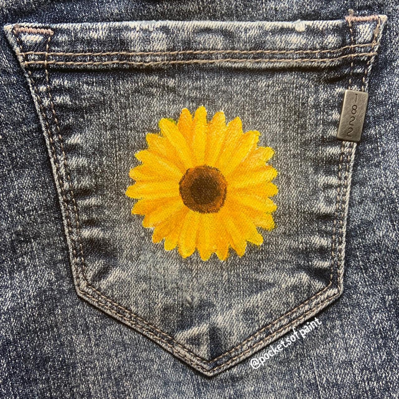 Hand painted Denim Sunflower Shorts -The shorts are... - Depop