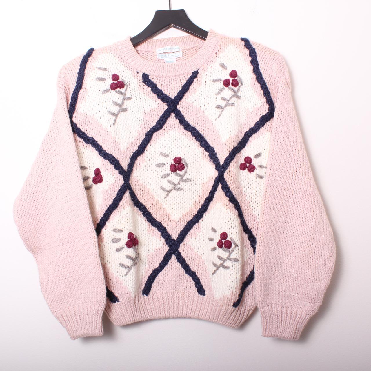 Vintage 1980s Jamie Scott Hand-Knit Pink Chunky... - Depop